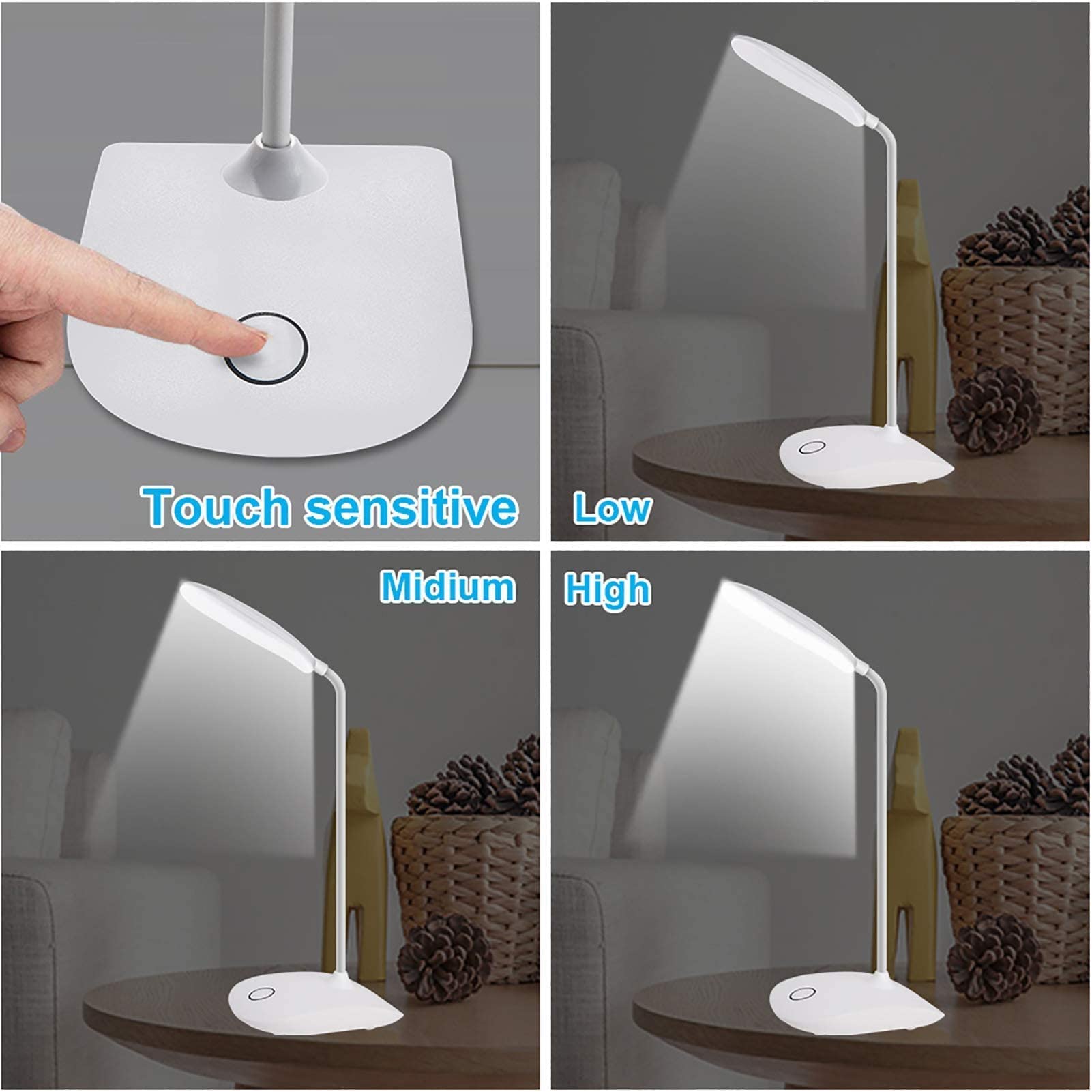 DEEPLITE Rechargeable LED Desk Lamp with Flexible Arm & Adjustable Brightness - Portable Reading Light for Work, Study, Office, and Nighttime Use (2 Pack) - Perfect for Books, Laptops, and Bedside Lighting