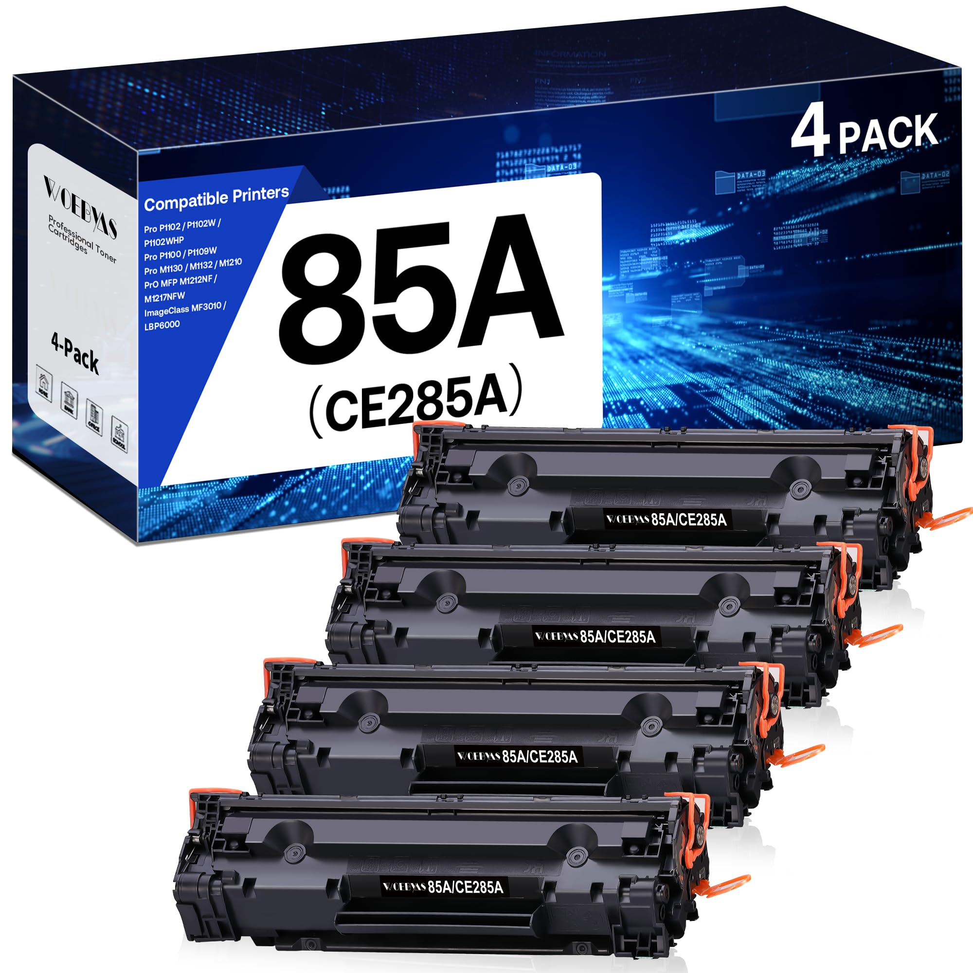 HP 85A CE285A Compatible Toner Cartridge (4-Pack, Black) - Works with HP LaserJet Pro P1102W, P1109W, M1212, M1212NF, M1217NFW Printers - Ideal for Home & Office Printing Needs