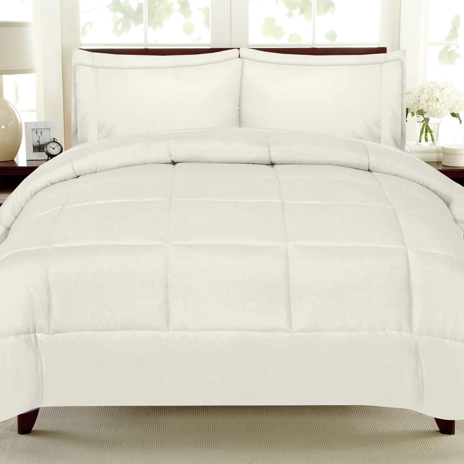Oversized King Comforter - 100% Pure Cotton All-Season Down Alternative Duvet Insert | Ultra Soft & Fluffy Quilted Bedding with Corner Tabs | Winter Warmth & Breathable Comfort | Box Stitched Design (1pc, Ivory) - Perfect for Master Bedrooms, Guest Rooms & Cozy Winter Nights