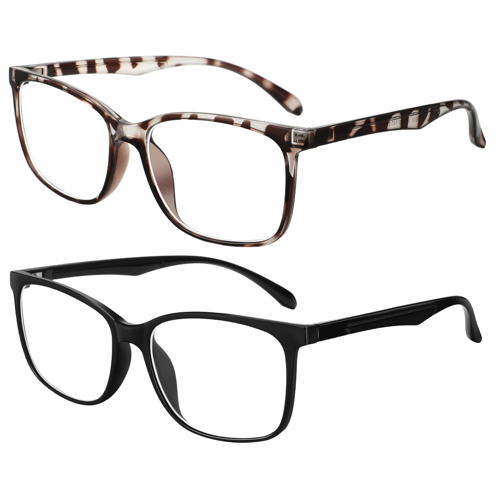 2 Pack Blue Light Blocking Glasses for Men & Women - Anti Glare Computer Reading Gaming TV Phone Glasses - Non Prescription Blue Light Filter (Black + Tortoise Shell) - Reduce Eye Strain for Work, Study & Screen Time