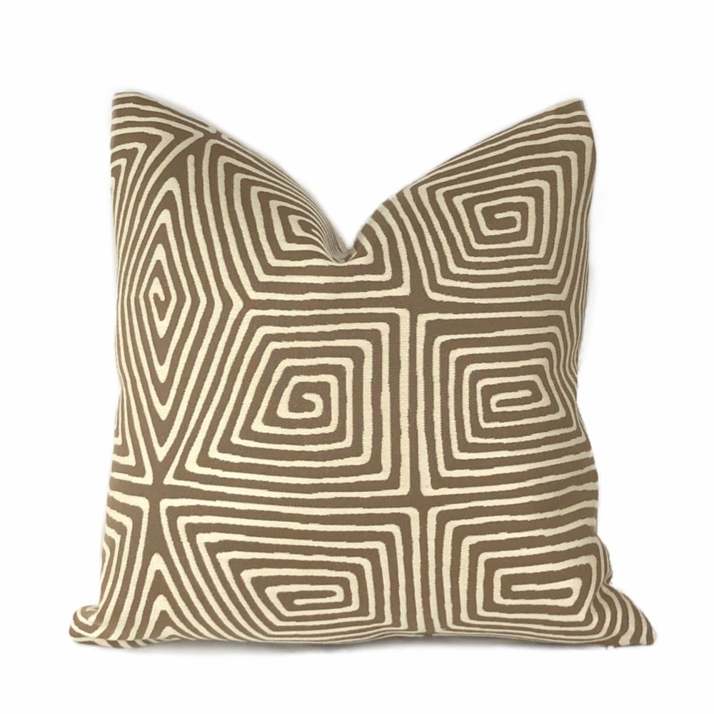 Shelby Brown Ivory Stylized Tortoise Shell Maze Pillow Cover - Decorative Throw Pillow Case for Sofa, Bed, Couch & Home Decor - 18x18 Inches