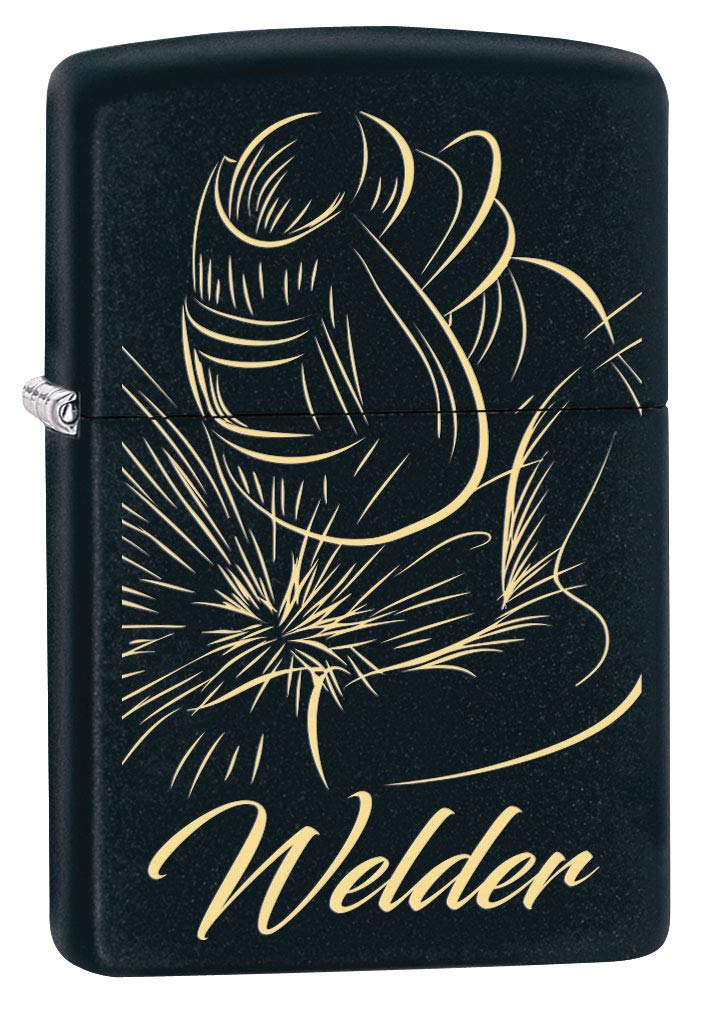 Zippo Black Matte Engraved Welder Working Lighter 80598 - Windproof Refillable Lighter for Outdoor Camping, Smoking & Collectibles
