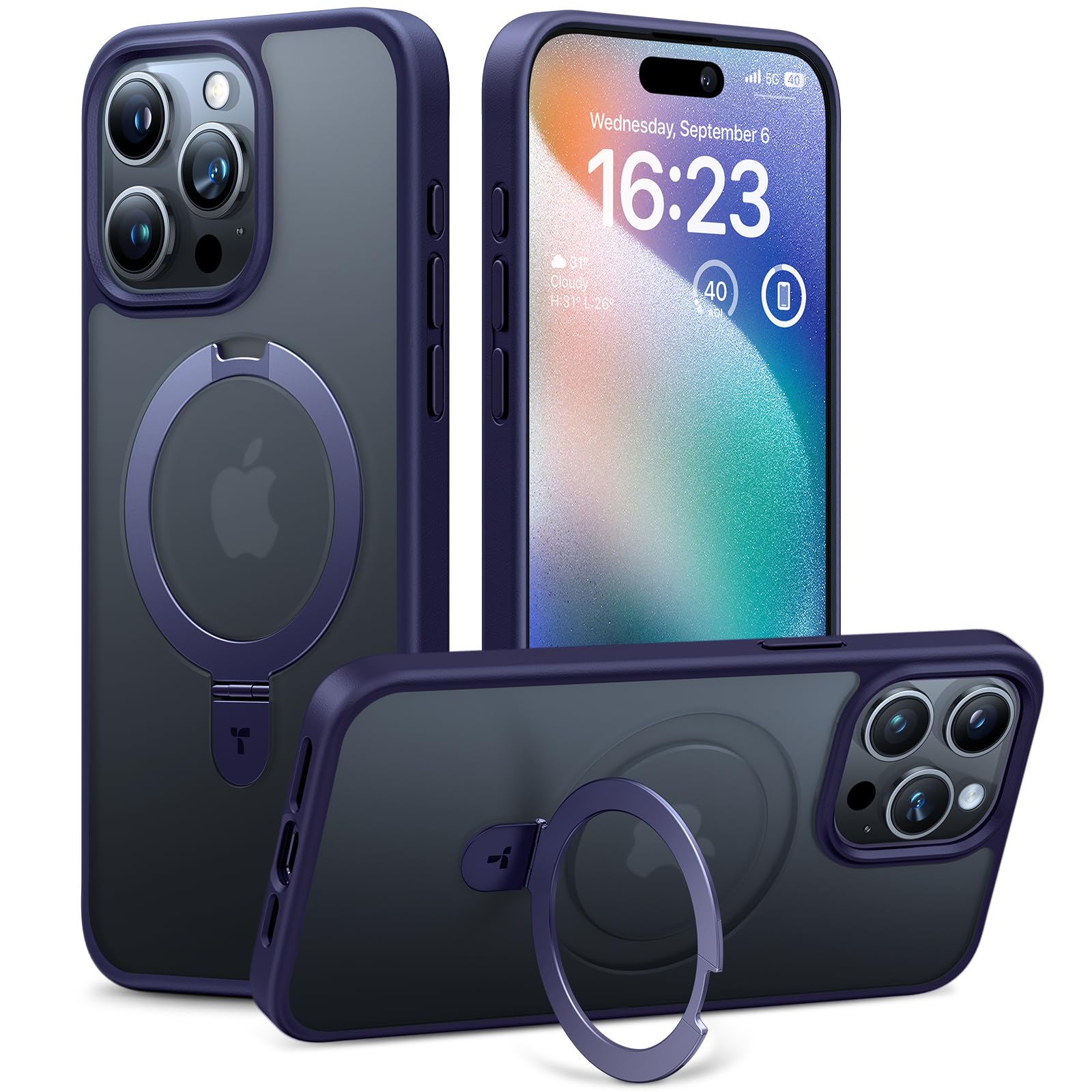TORRAS Magnetic Stand Case for iPhone 15 Pro Max - Military Grade Drop Protection | MagSafe Compatible | Built-in Kickstand | Translucent Hard Back with Soft Edges | Anti-Fingerprint Purple - Perfect for Work, Travel & Everyday Use