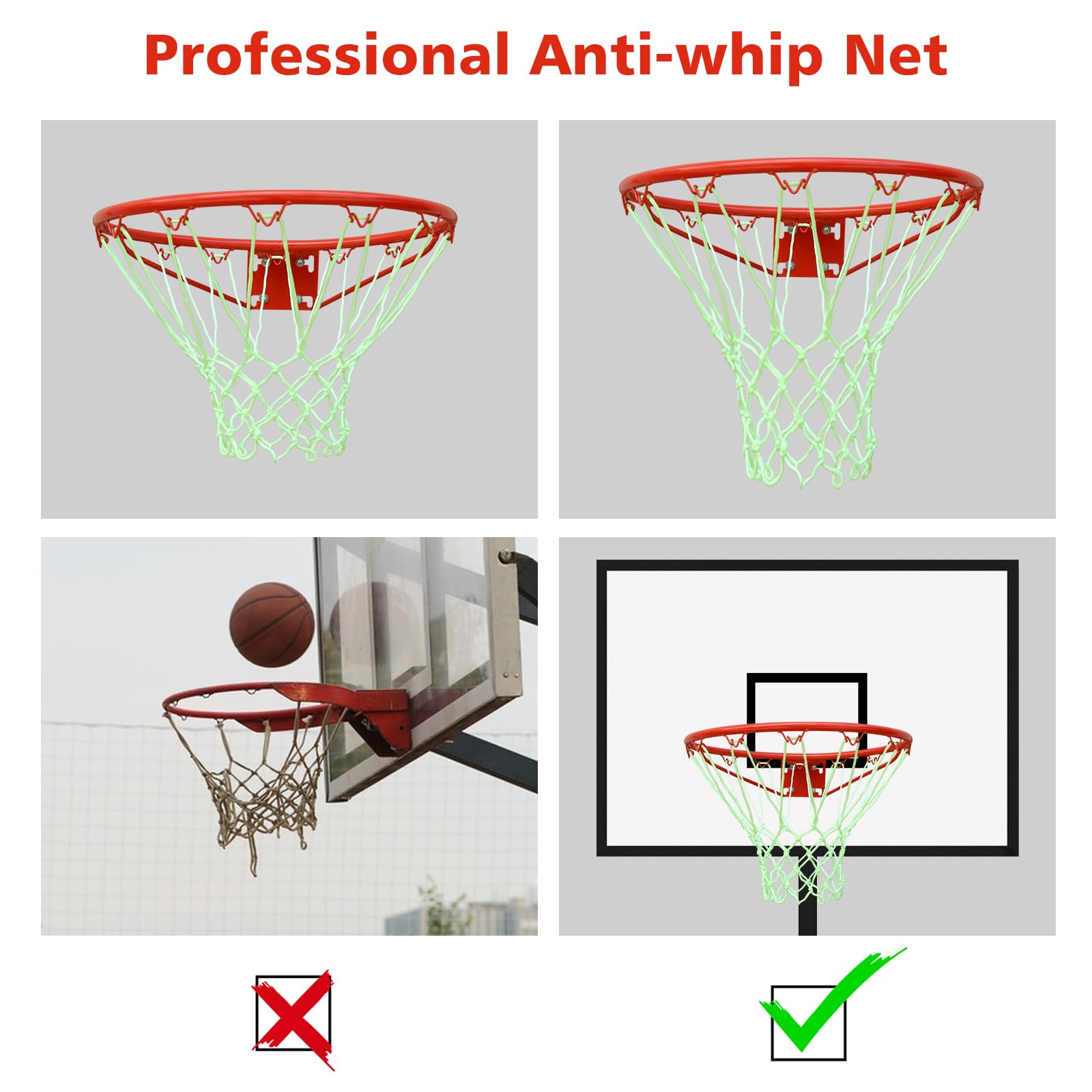 Glow in The Dark Basketball Net - LED Light Up Basketball Hoop Accessory for Outdoor & Indoor Play - All Weather Durable Replacement Net - Perfect for Night Games, Backyard, Driveway & Court Fun