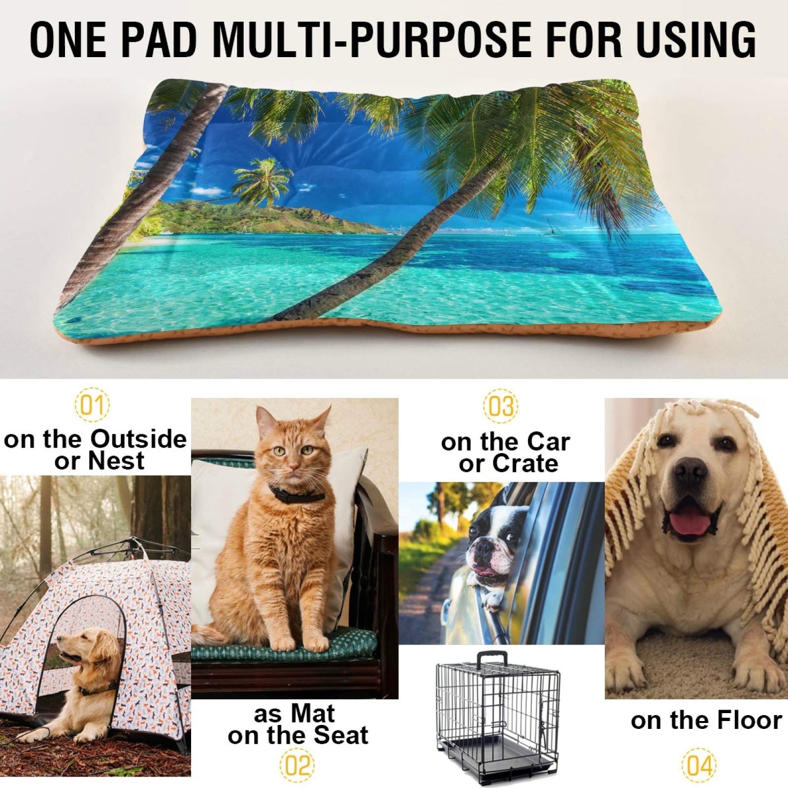 Tropical Beach Palm Trees Pet Bed - Ultra Soft Rectangle Dog & Cat Bed for Small to Medium Pets, Calming Comfort (24x18 Inches) - Perfect for Home, Office, or Travel Use