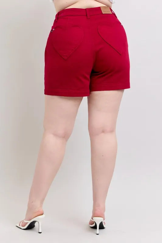 Judy Blue Plus Size High Waist Tummy Control Denim Shorts - Heart Shaped Design | Comfortable & Flattering Women's Jeans for Casual Wear, Summer Outfits & Date Nights
