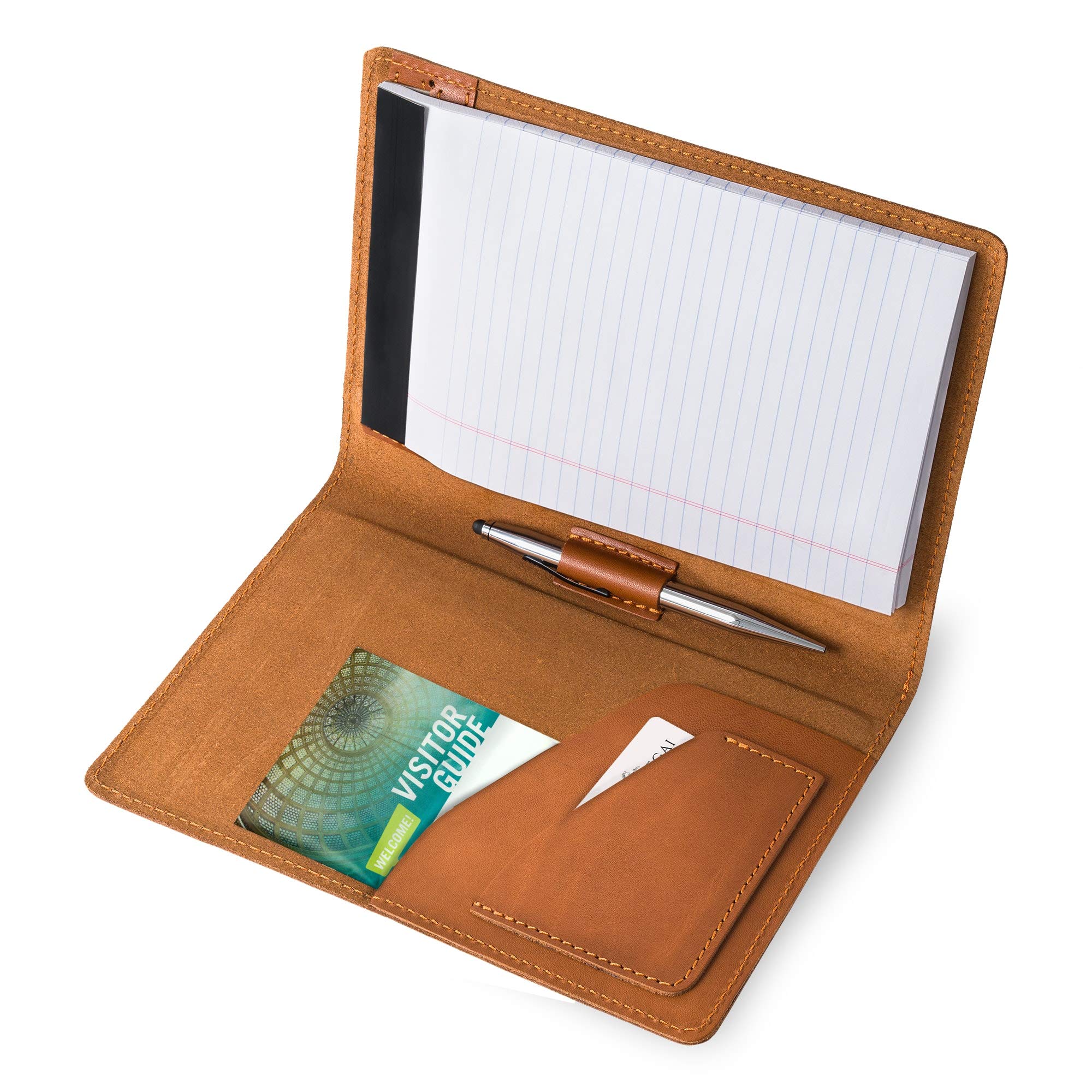Premium PEGAI Handmade 100% Genuine Leather Padfolio - Professional Junior Legal Pad Organizer for Business, School & Office - Resume Interview Document Holder - Perfect for Meetings, Conferences & Presentations (Cognac Brown)