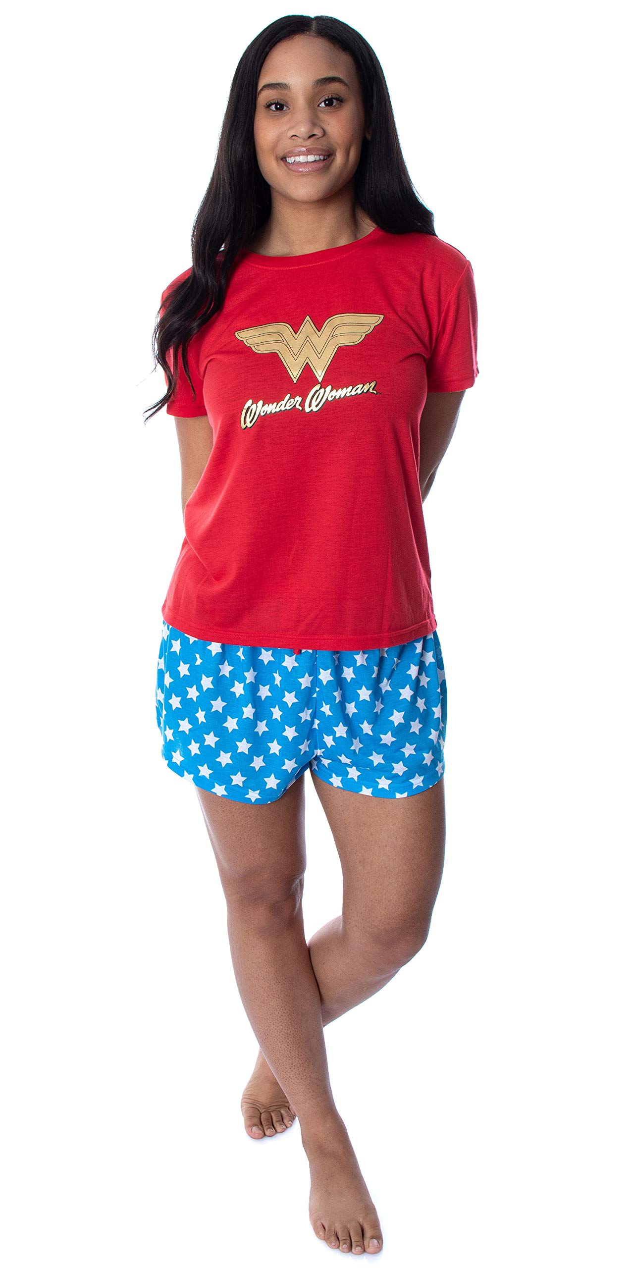 DC Comics Wonder Woman Gold Foil Logo Pajama Set - Women's 2-Piece Loungewear with Shorts & Shirt | Superhero Sleepwear for Comic Fans & Comfortable Nightwear for Home Relaxation