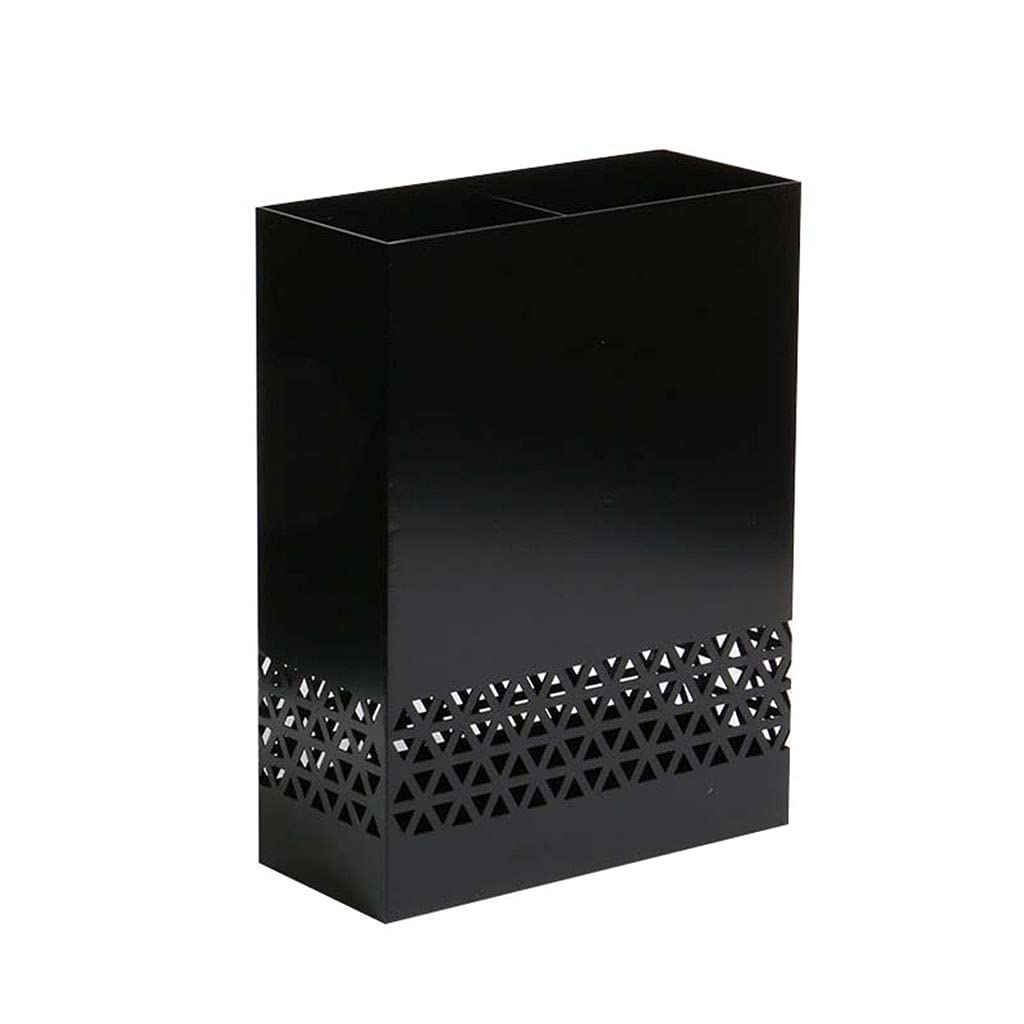 Modern Metal Umbrella Stand Holder - Hollow Rectangular Design for Canes & Walking Sticks - Space-Saving Organizer 15.7 x 12 x 5.1 Inches Black - Perfect for Entryway, Porch & Office Decor