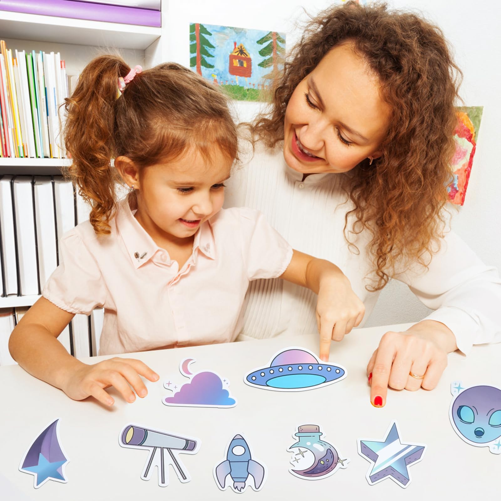 Bewudy 100 Pcs Cartoon Space Stickers - Purple Planets, Rockets & Stars Astronomy Decals for Kids | Waterproof Vinyl Stickers for Water Bottles, Skateboards, Laptops & Notebooks | Fun Classroom & DIY Craft Supplies for Boys & Girls