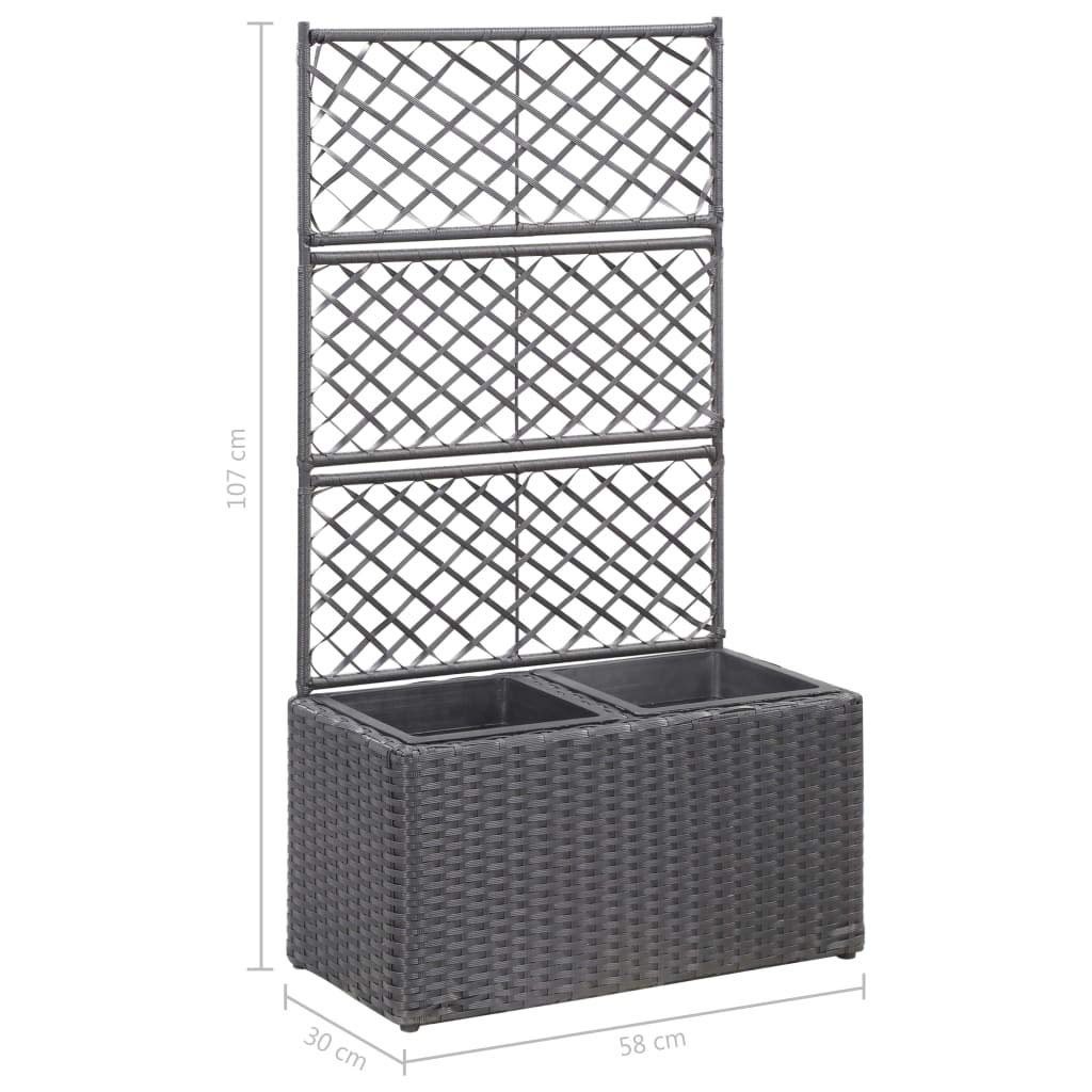 Black Poly Rattan Trellis Raised Garden Bed with 2 Pots - 22.8