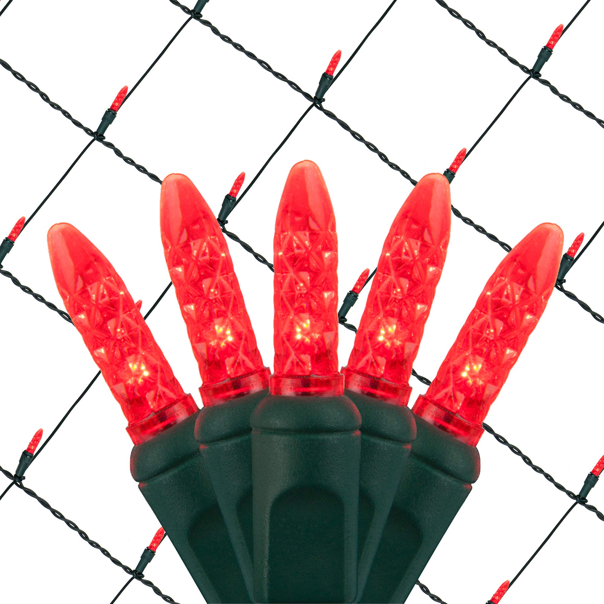 Wintergreen Outdoor Red LED Net Lights - 4x6 ft Christmas Decorative String Lights (100 LED, M5 Bulbs) for Holiday, Party & Garden Decorations