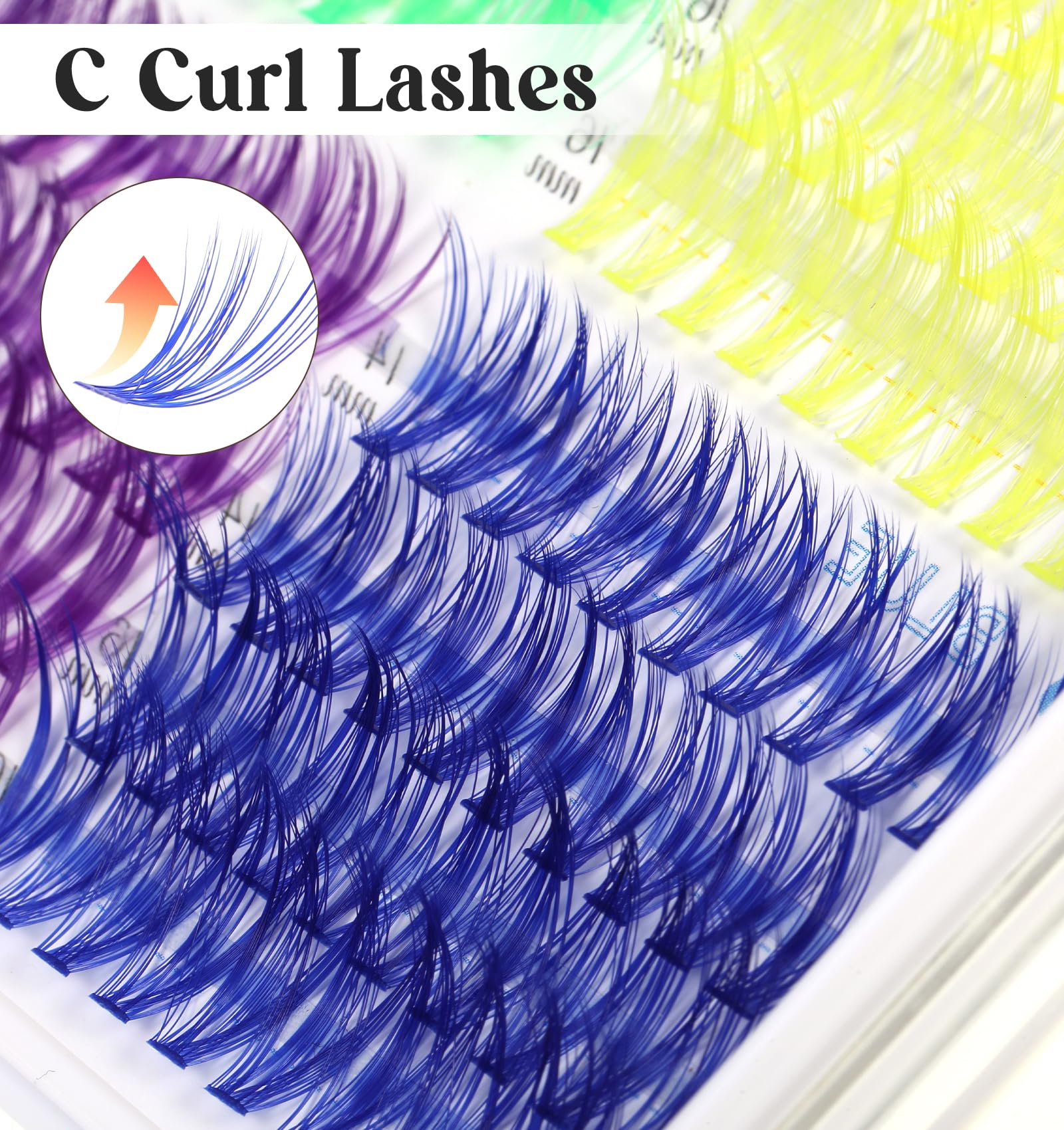 3D Colored Lash Clusters - 240Pcs C Curl Eyelash Extensions in 6 Vibrant Colors (14-16mm) for DIY Individual Lashes | Fluffy, Long-Lasting & Waterproof | Perfect for Parties, Halloween & Special Occasions