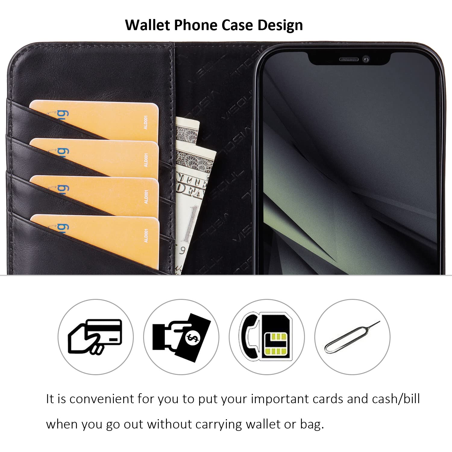 Premium Genuine Leather Flip Wallet Case for iPhone 12 Pro Max 6.7