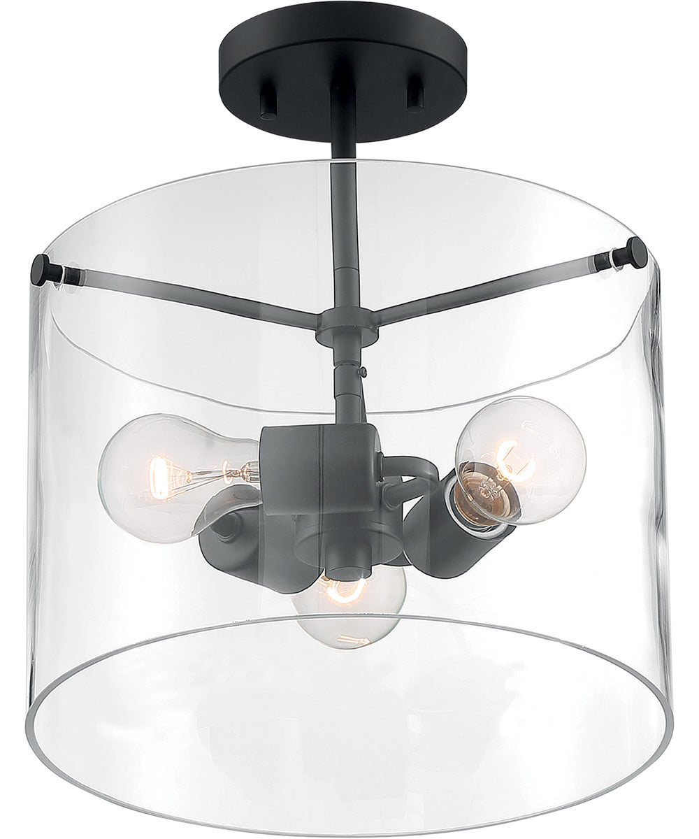 12W Sommerset 3-Light Flush Mount Ceiling Light Fixture in Matte Black - Perfect for Bedroom, Hallway, and Kitchen Lighting