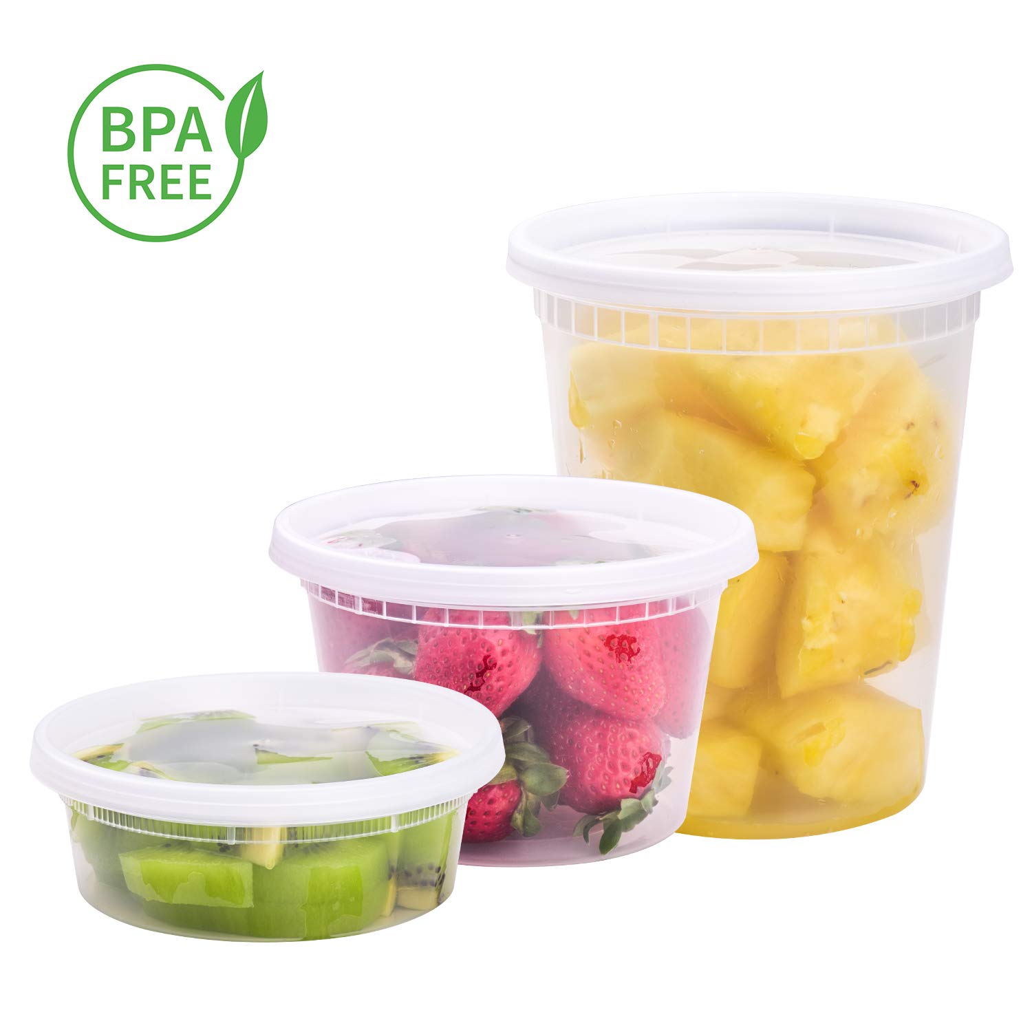 TashiBox Airtight Plastic Food Storage Containers with Lids - 8oz, 16oz, 32oz (48-Piece Set, 16 Each Size) | BPA Free, Microwave/Dishwasher/Freezer Safe | Meal Prep, Leftovers & Kitchen Organization