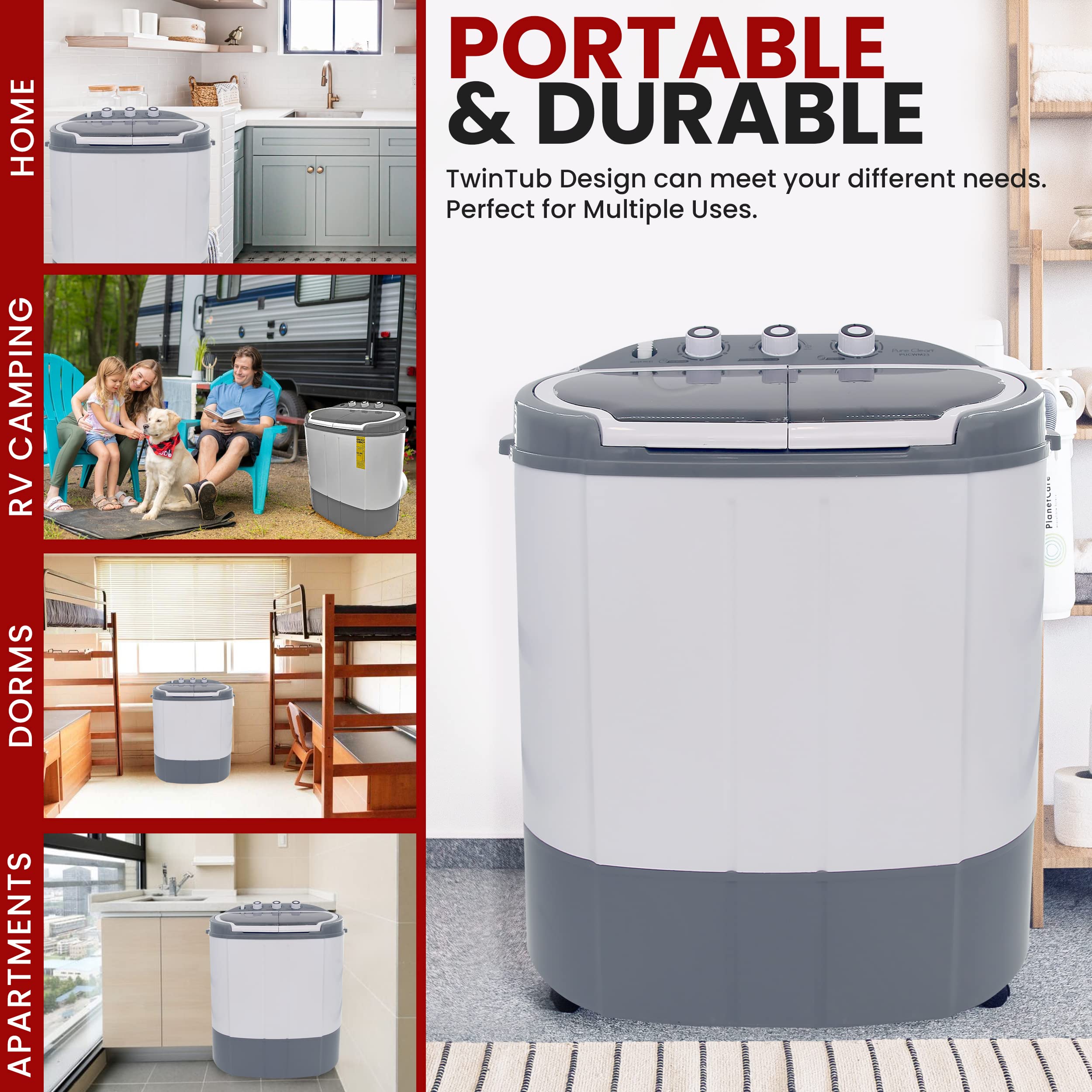 2 in 1 Portable Mini Washing Machine & Dryer - Compact Twin Tub Laundry Washer with 11lbs Capacity, 110V, Spin Cycle & Translucent Window - Perfect for Apartments, RVs, Dorms & Small Spaces