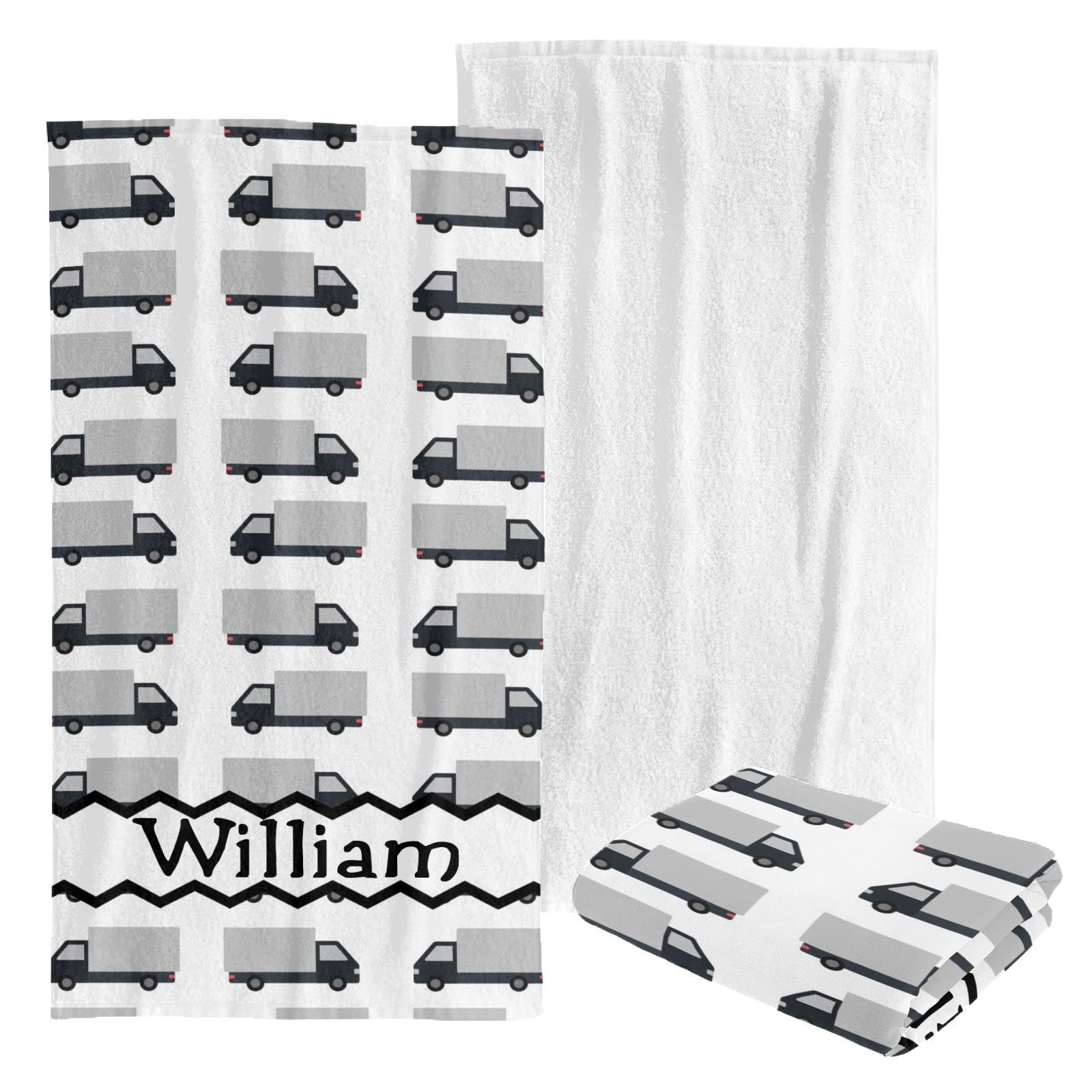 Custom Personalized Beach Towel - Soft Large Bath Towel Blanket for Swimming, Pool, Travel - Kids, Men, Women (Truck Pattern Black) - Perfect for Beach Vacation, Summer Outings & Water Activities