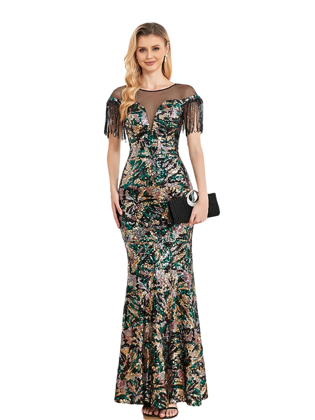 Elegant Sequins Formal Maxi Dress for Women - Floor Length Evening Gown Luxury Mermaid Wedding Party Dress | Perfect for Prom, Gala, Cocktail Events & Special Occasions