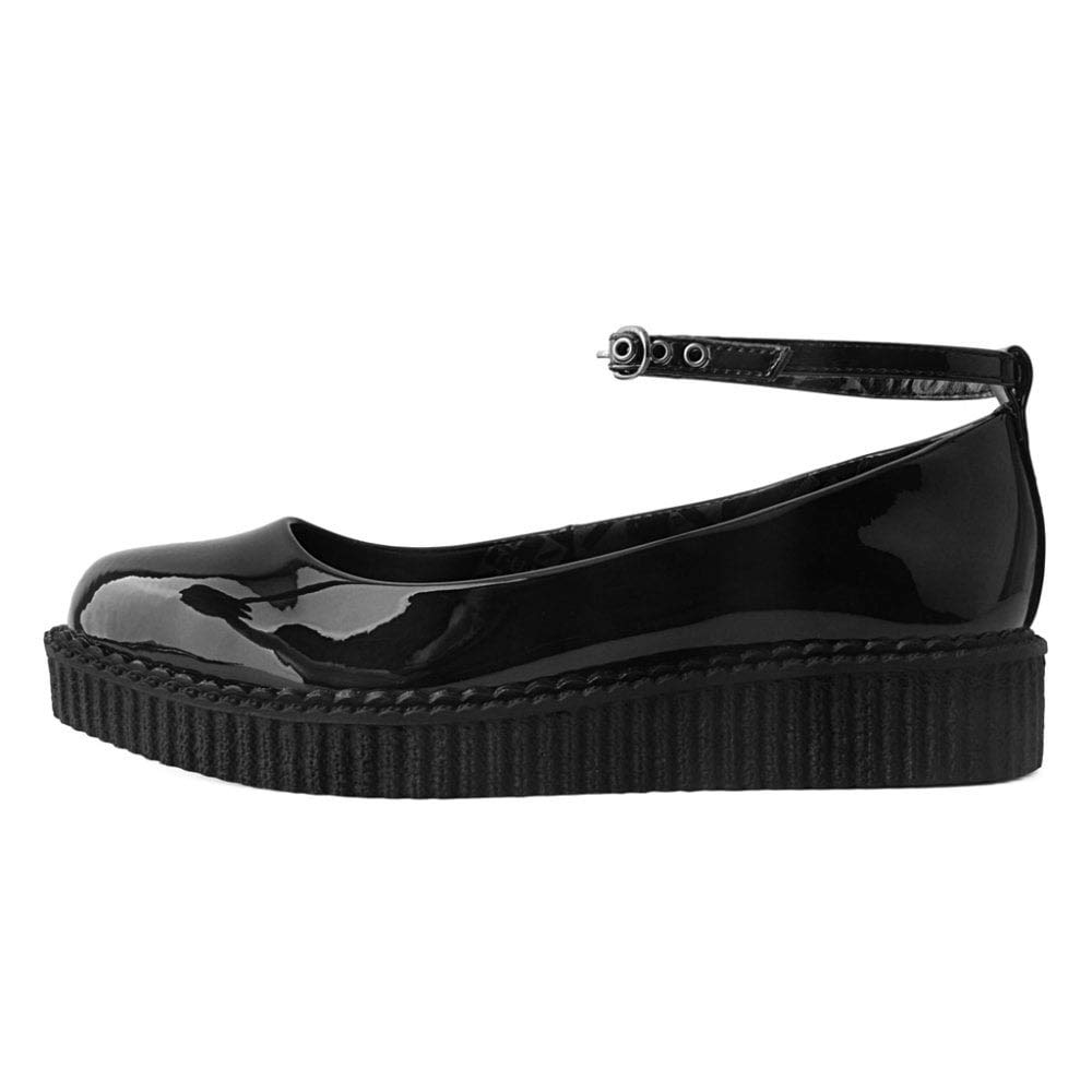 T.U.K. Women's Black Hologram Pointed Ballet Flats with Ankle Strap - Vintage Creeper Sneakers for Casual Wear, Dance & Everyday Fashion