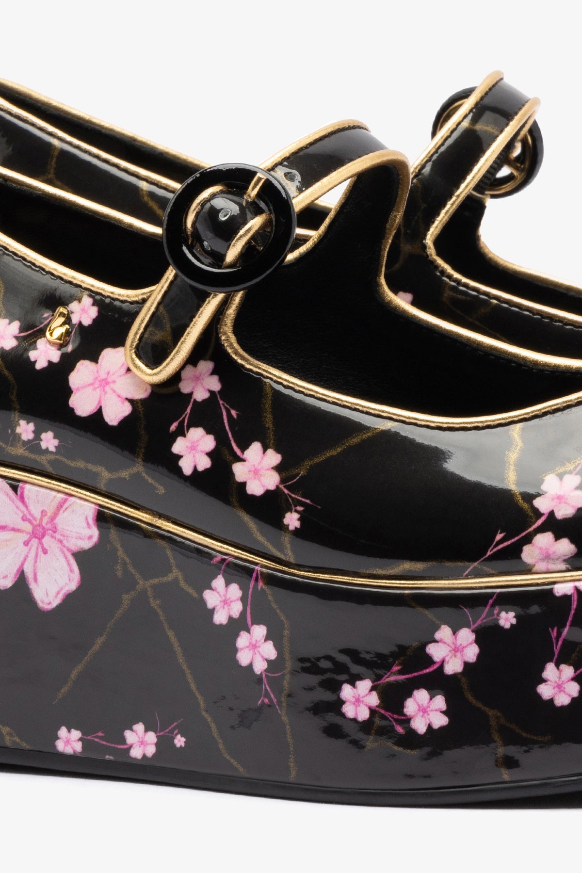 Blair Flatform Sandals - Black Sakura Printed Leather Shoes for Women | Comfortable & Stylish Platform Sandals for Casual Outings & Summer Wear