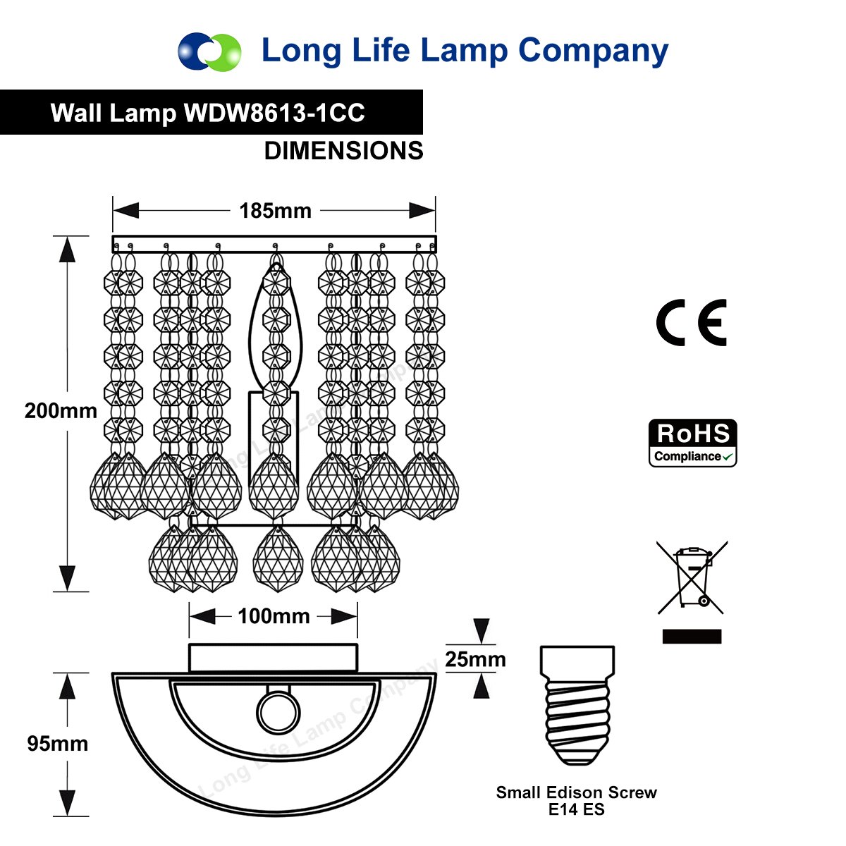 Modern Polished Chrome Crystal Droplet Chandelier - Elegant Candle Wall Light for Dining Room, Bedroom & Living Room Decor - Dimmable LED Lighting Fixture WDW86131CC