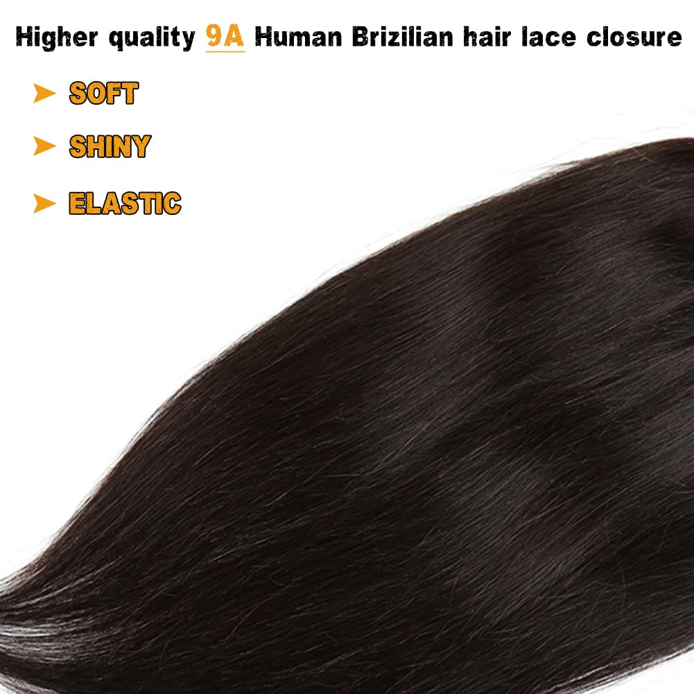 10A Premium 100% Virgin Brazilian Human Hair 5x5 Lace Closure Straight 130% Density with Baby Hair - Free Part Natural Color 18 Inch for Sew-In Weave & Protective Hairstyles - Perfect for Daily Wear, Special Occasions & Salon Styling