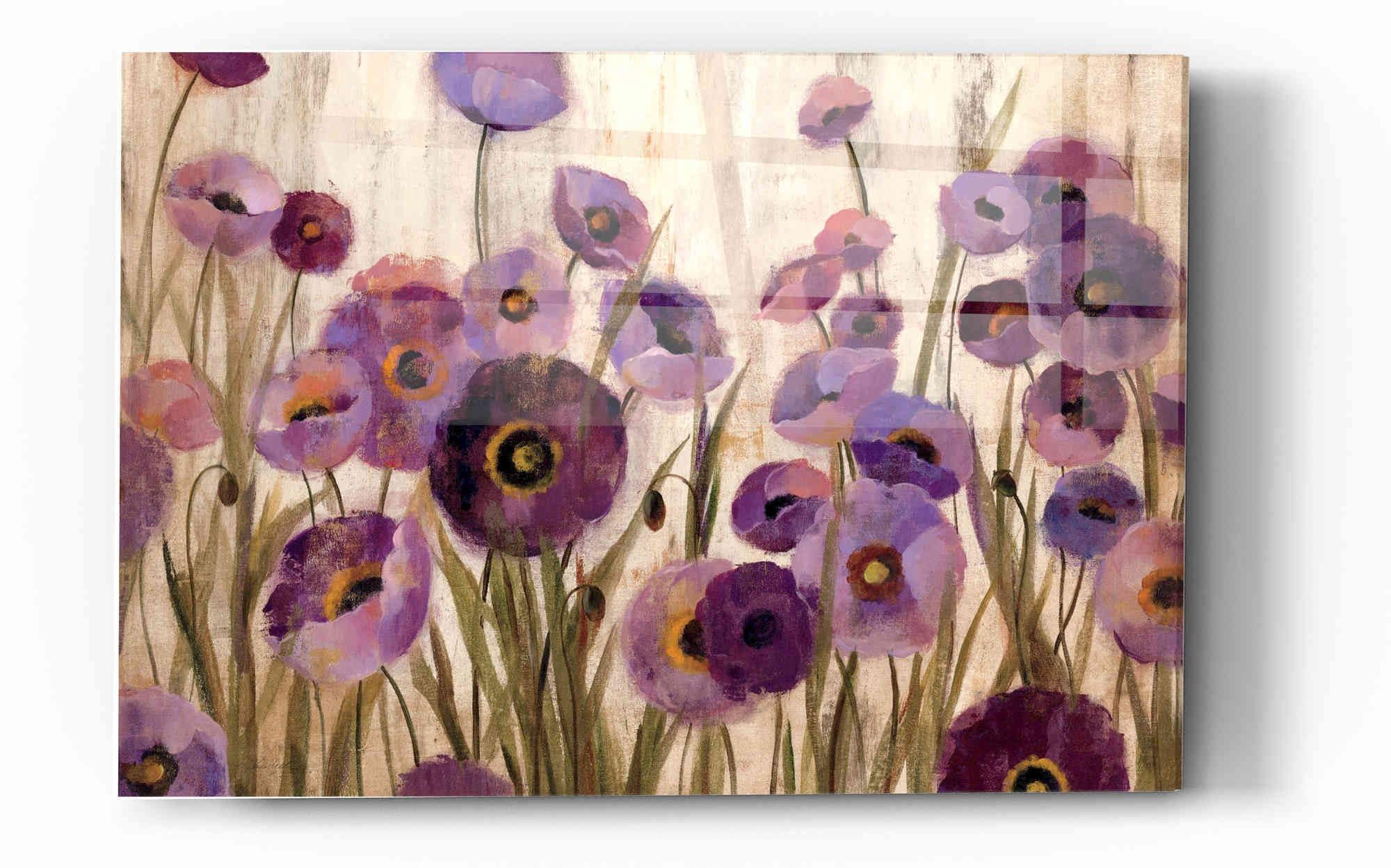 Silvia Vassileva Pink and Purple Flowers Acrylic Glass Wall Art - 16x24 Inch Modern Floral Painting for Living Room, Bedroom & Office Decor