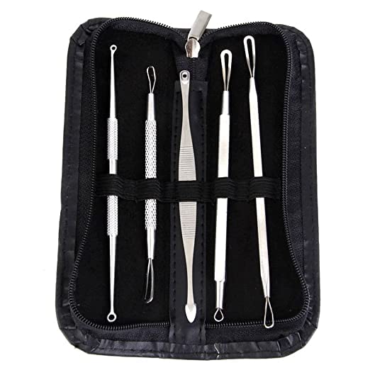 ADBHUTANAND® Professional Stainless Steel Blackhead Remover Kit - 5-Piece Anti-Slip Handle Comedone Extractor Set with Travel Case | Perfect for Facial Spa, Acne Treatment & At-Home Skincare Routine