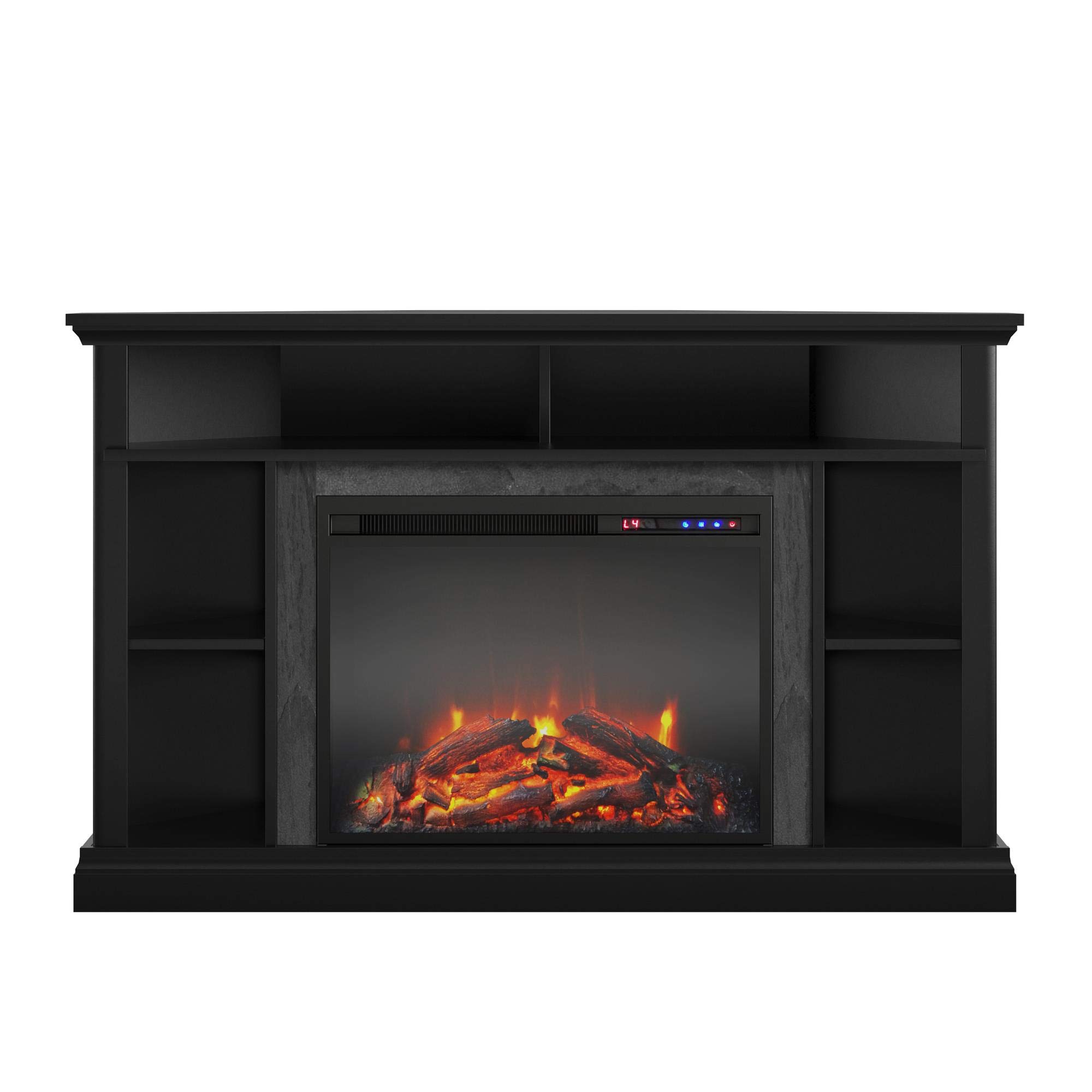 Ameriwood Home Overland 50 Inch TV Stand with Electric Fireplace Insert - Black | Remote Control, Timer, Realistic Flame Effect | Perfect for Living Room, Bedroom & Home Theater Setup