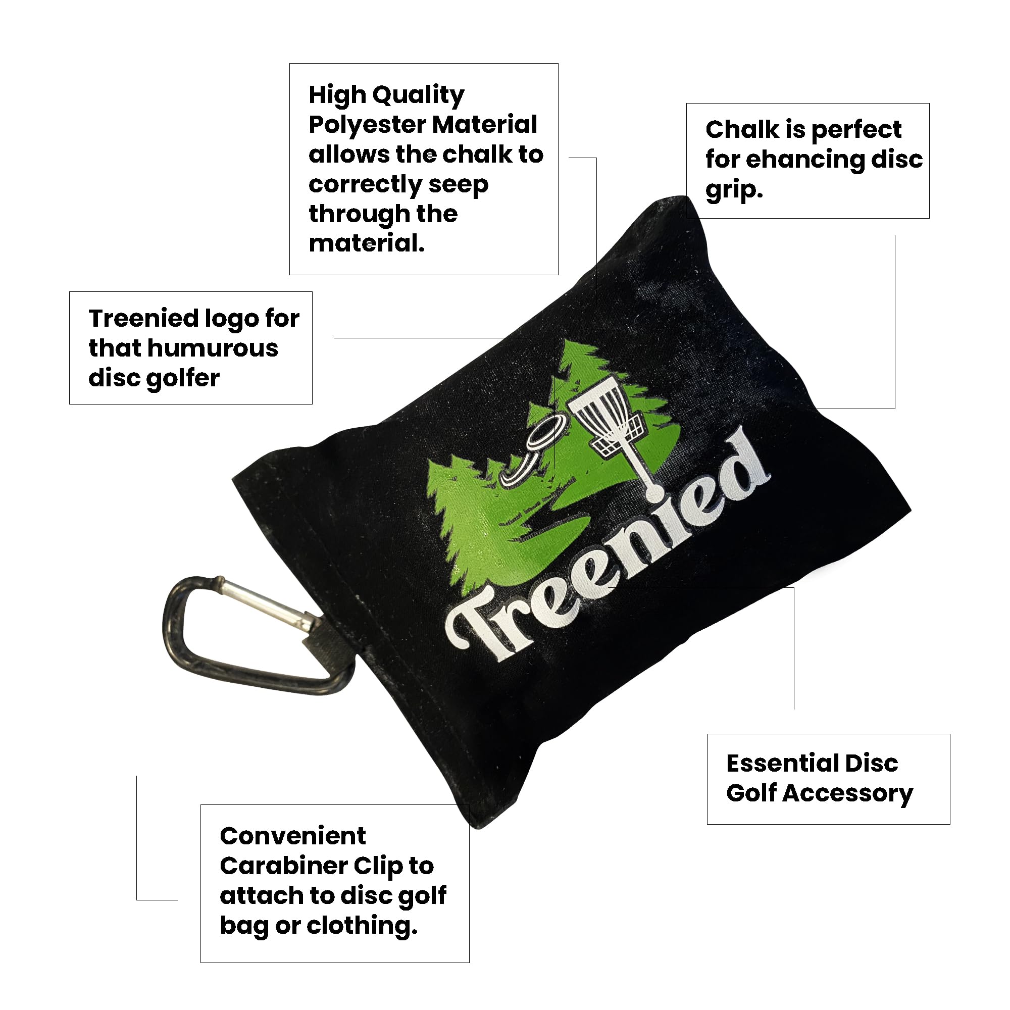 Premium Disc Golf Chalk Bag with Secure Clip (Black) - Fast Drying & Ultra Absorbent for Better Grip - Essential Disc Golf Accessories - Perfect for Tournament Play & Practice Sessions