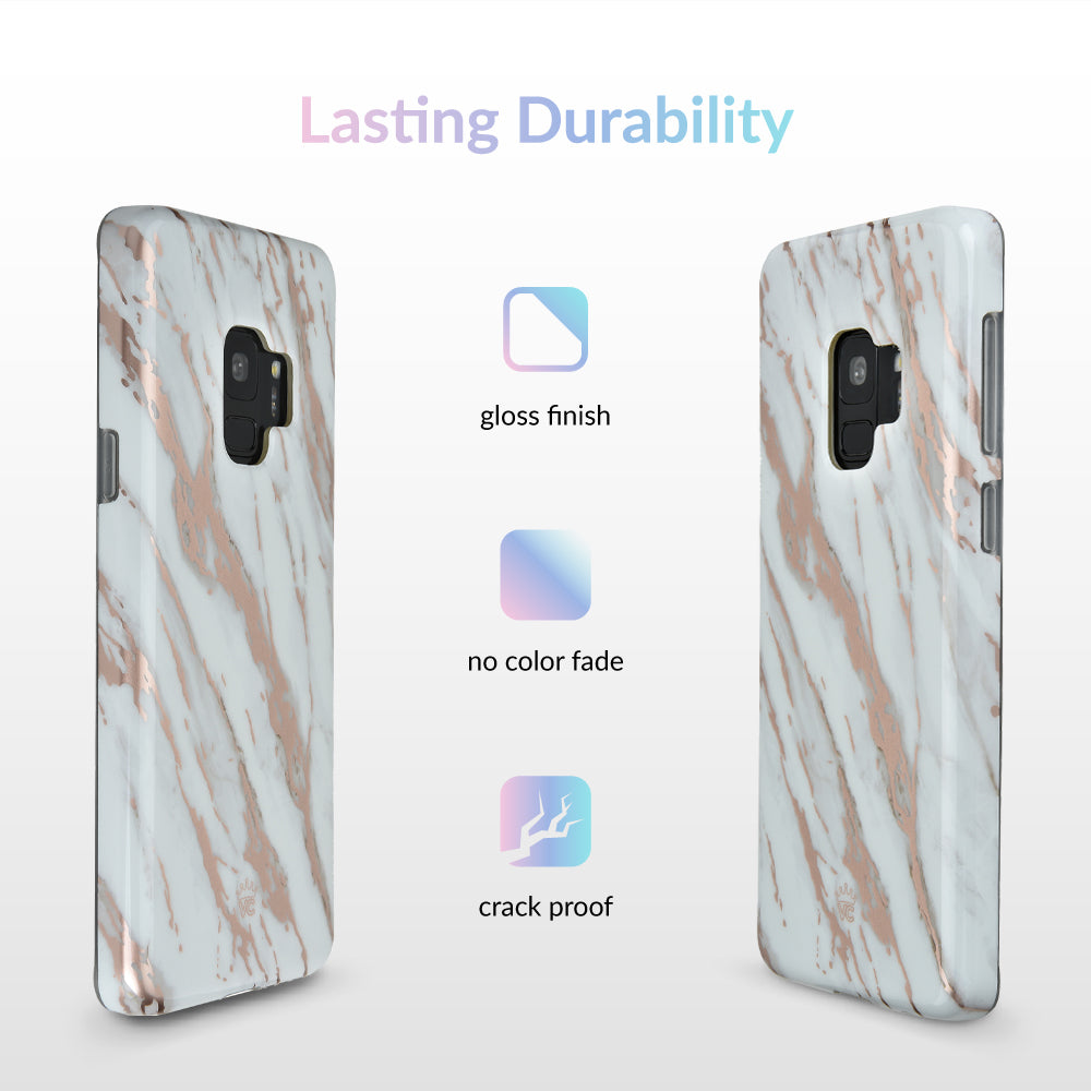Elegant White Marble Rose Gold Chrome Case for Samsung Galaxy - Perfect for Everyday Use, Travel & Special Occasions