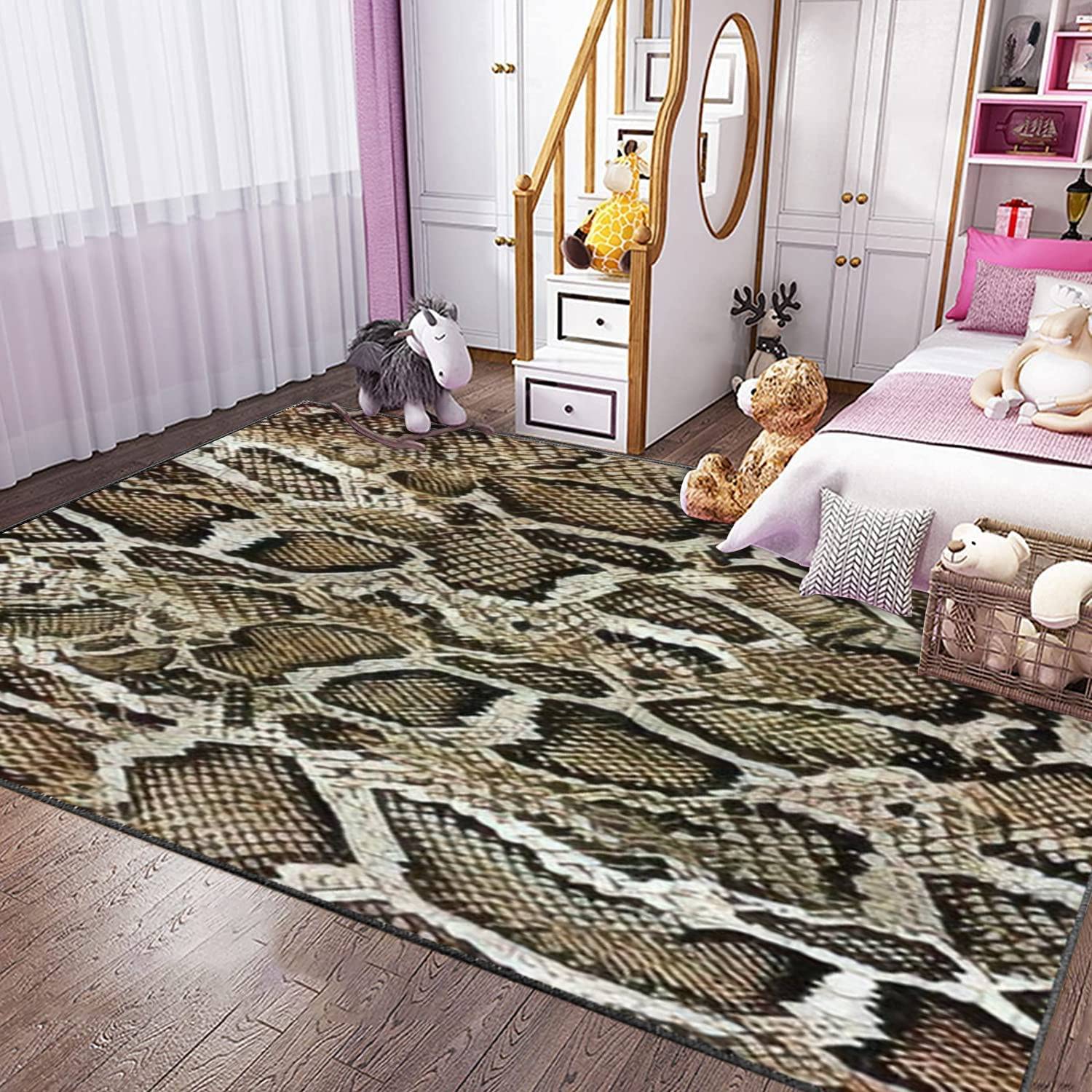 Modern 3D Snake Skin Texture Area Rugs - Non-Slip Extra Large Yoga Mat Runner Carpet for Living Room, Bedroom & Playroom - Seamless Home Decor for Girls & Family