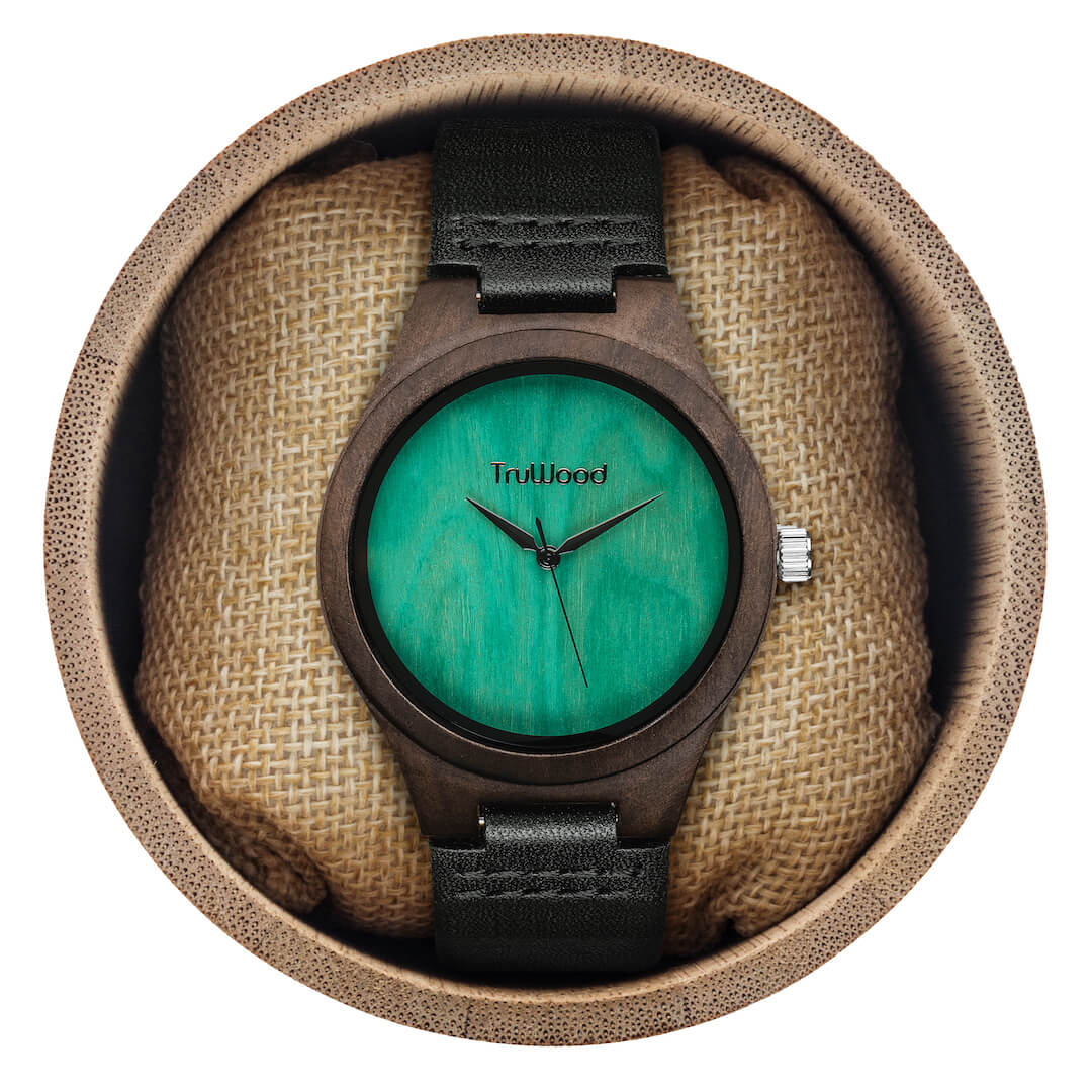 Truwood Leaf Green Wooden Watch for Men - Eco-Friendly Wooden Wristwatch with Adjustable Band - Perfect for Casual Wear, Outdoor Activities & Gifts