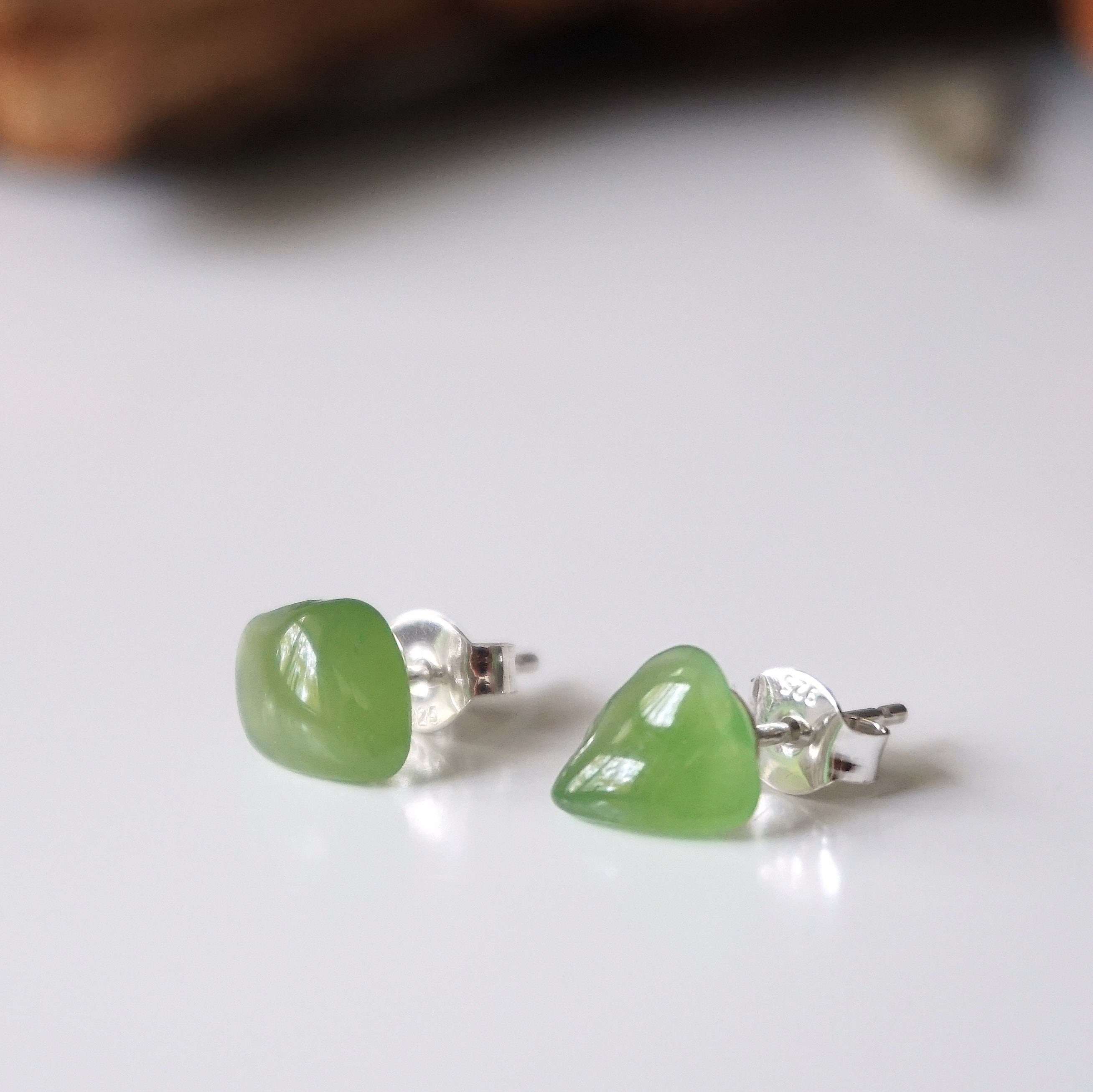 Natural Nephrite Jade Stud Earrings for Women - Hypoallergenic Post Earrings for Daily Wear & Special Occasions