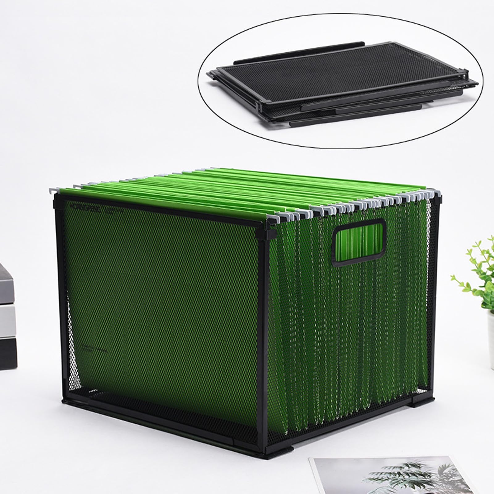 Foldable Iron Mesh File Basket - Space-Saving & Durable Organizer for Home, Office, Kitchen, or Dorm - Perfect for Documents, Magazines, and Office Supplies