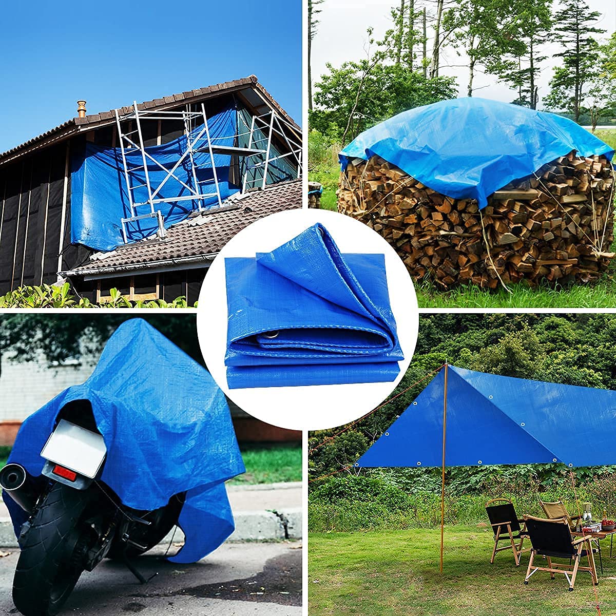 Heavy Duty Waterproof Poly Tarp 50x100ft - Blue Outdoor Cover for Roof, Camping, Patio & More | Durable Protection Against Rain, Sun & Wind
