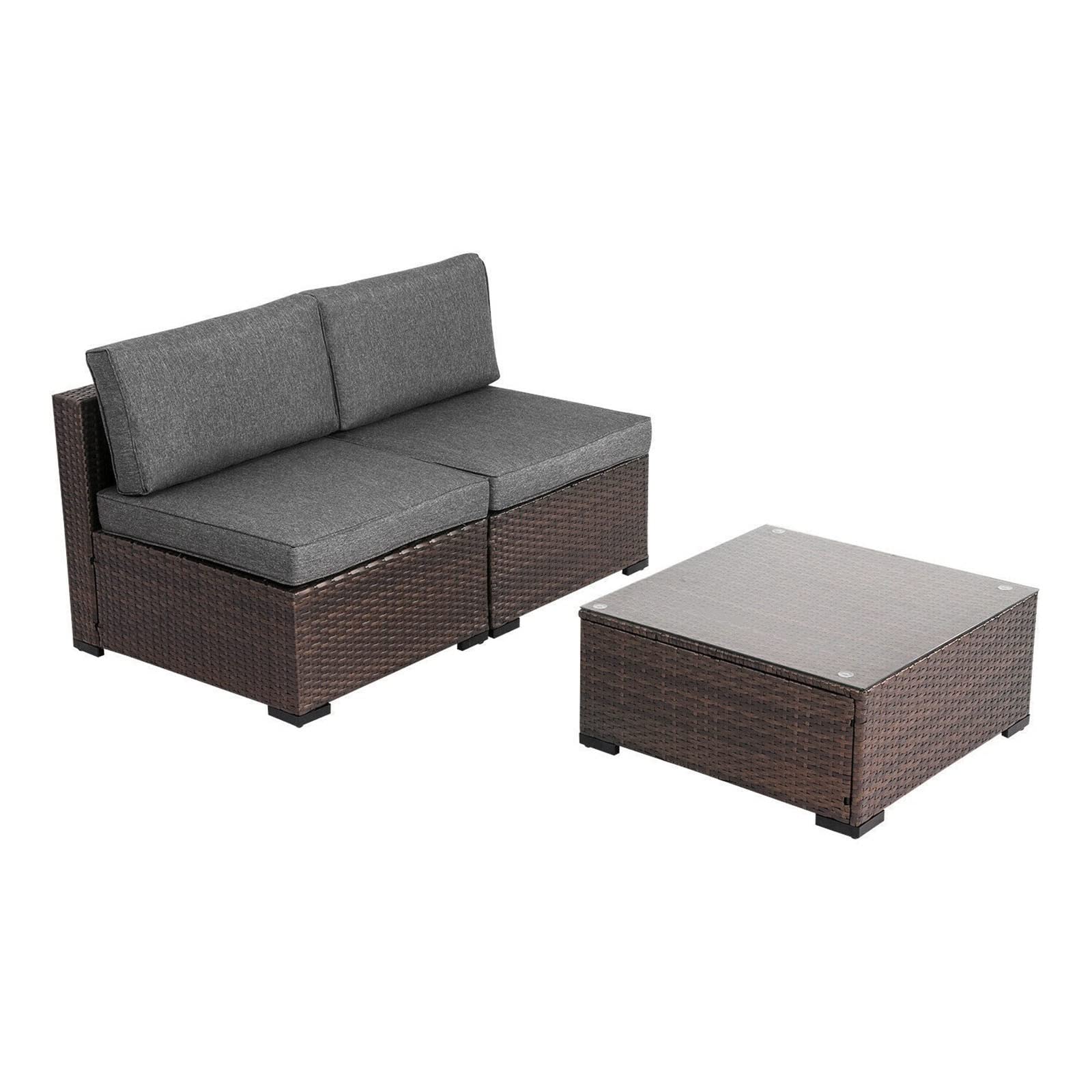 Outdoor Sectional Couch Patio Dining Set - 3 Piece PE Rattan Wicker Sofa with Coffee Table - Weather-Resistant Garden Furniture for Backyard, Poolside & Terrace Relaxation