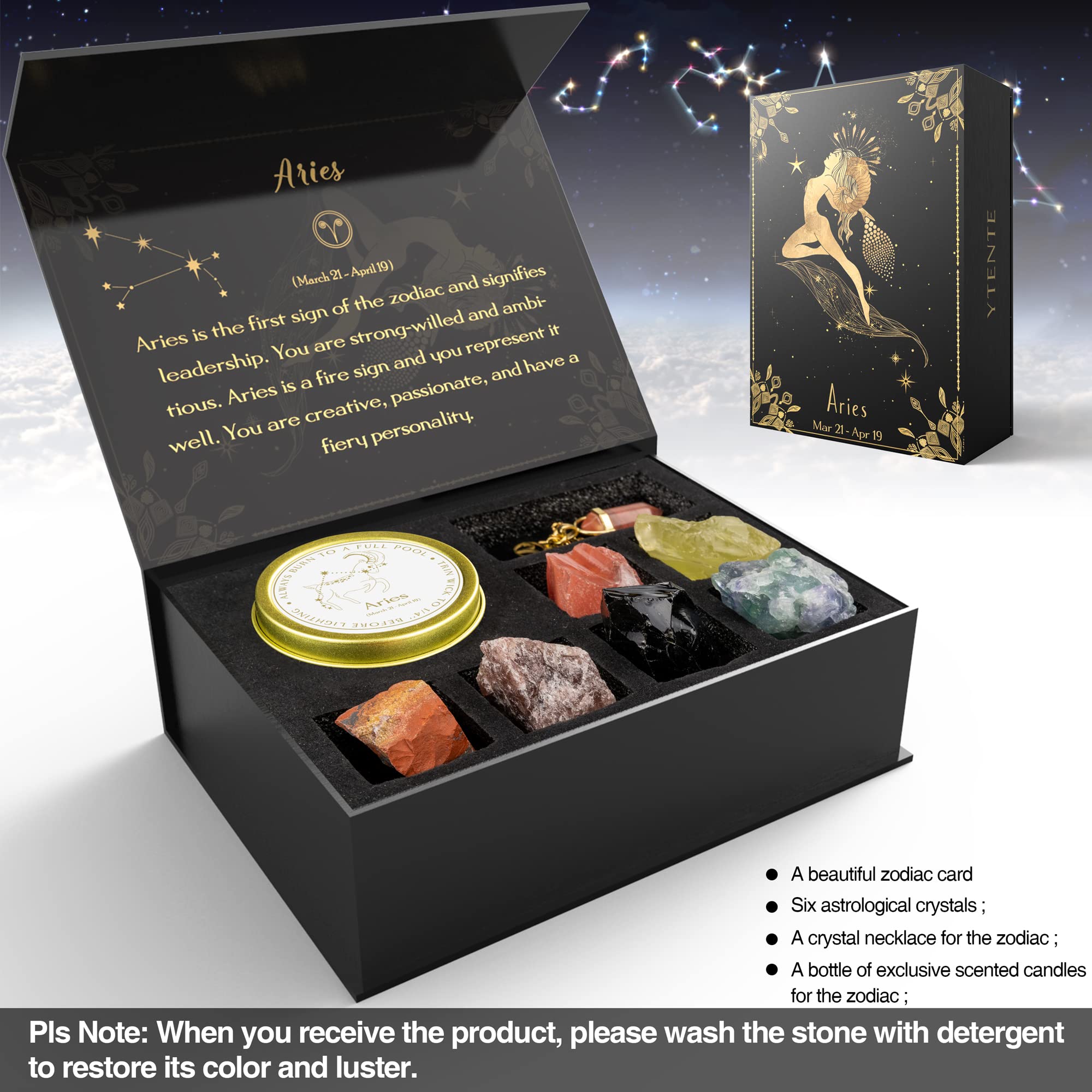 Crystals Healing Stone Gift Set with Soy Wax Zodiac Scented Candles & Horoscope Crystal Necklace - Perfect Birthday, Valentine's Day, or Thoughtful Gift for Women, Sisters, and Daughters