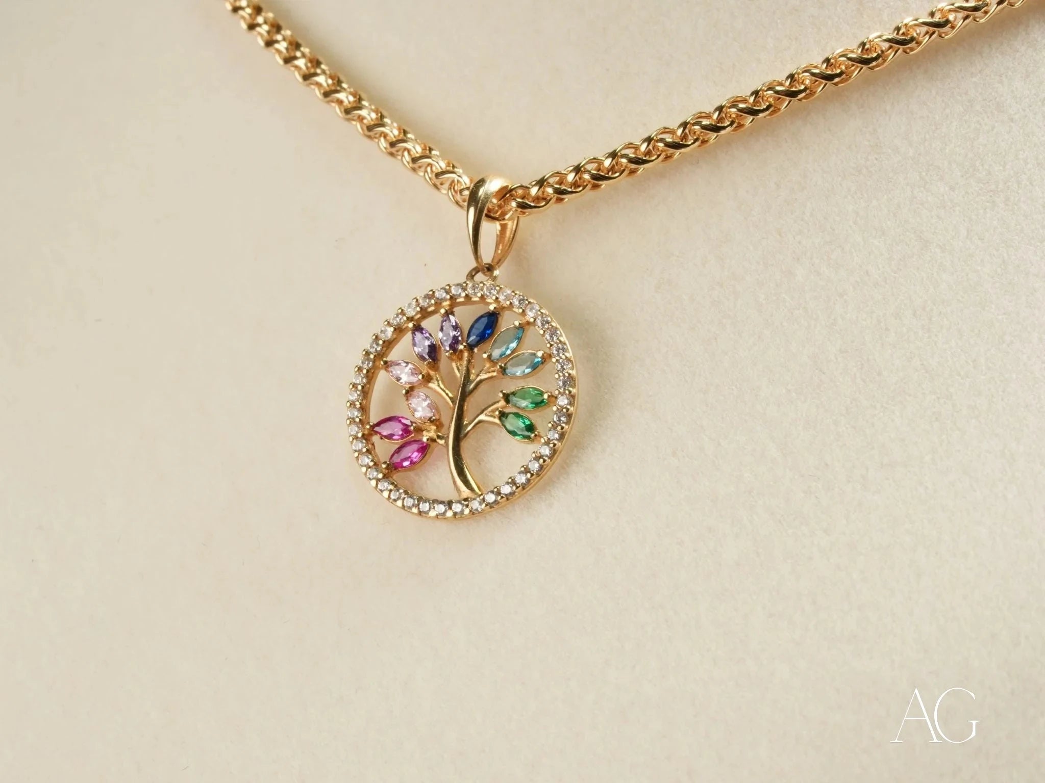 Radiant Life: Colorful CZ Tree of Life Pendant Necklace - Perfect for Boho Fashion, Spiritual Jewelry & Gift Giving