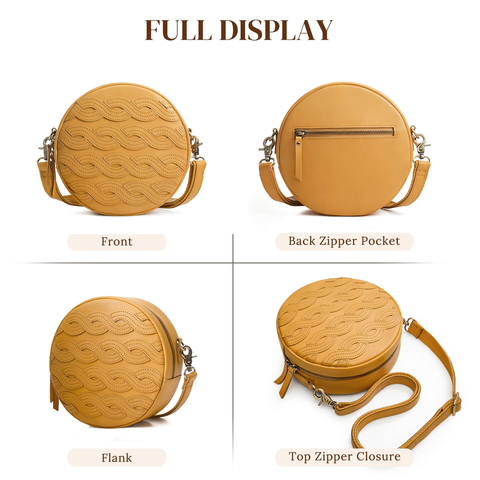 Trendy S-ZONE Women's Leather Crossbody Bag - Stylish Circle Shoulder Purse for Everyday Use, Work & Travel