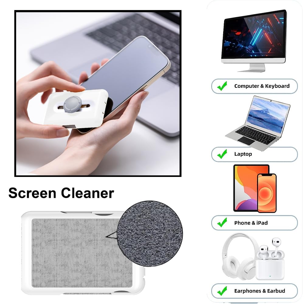 AirPods Cleaner Kit, Keyboard & Screen Cleaning Kit for Laptop, MacBook, iPhone, Tablet - Includes Microfiber Cloth - Perfect for Electronics, Earphones & Smart Devices (White)