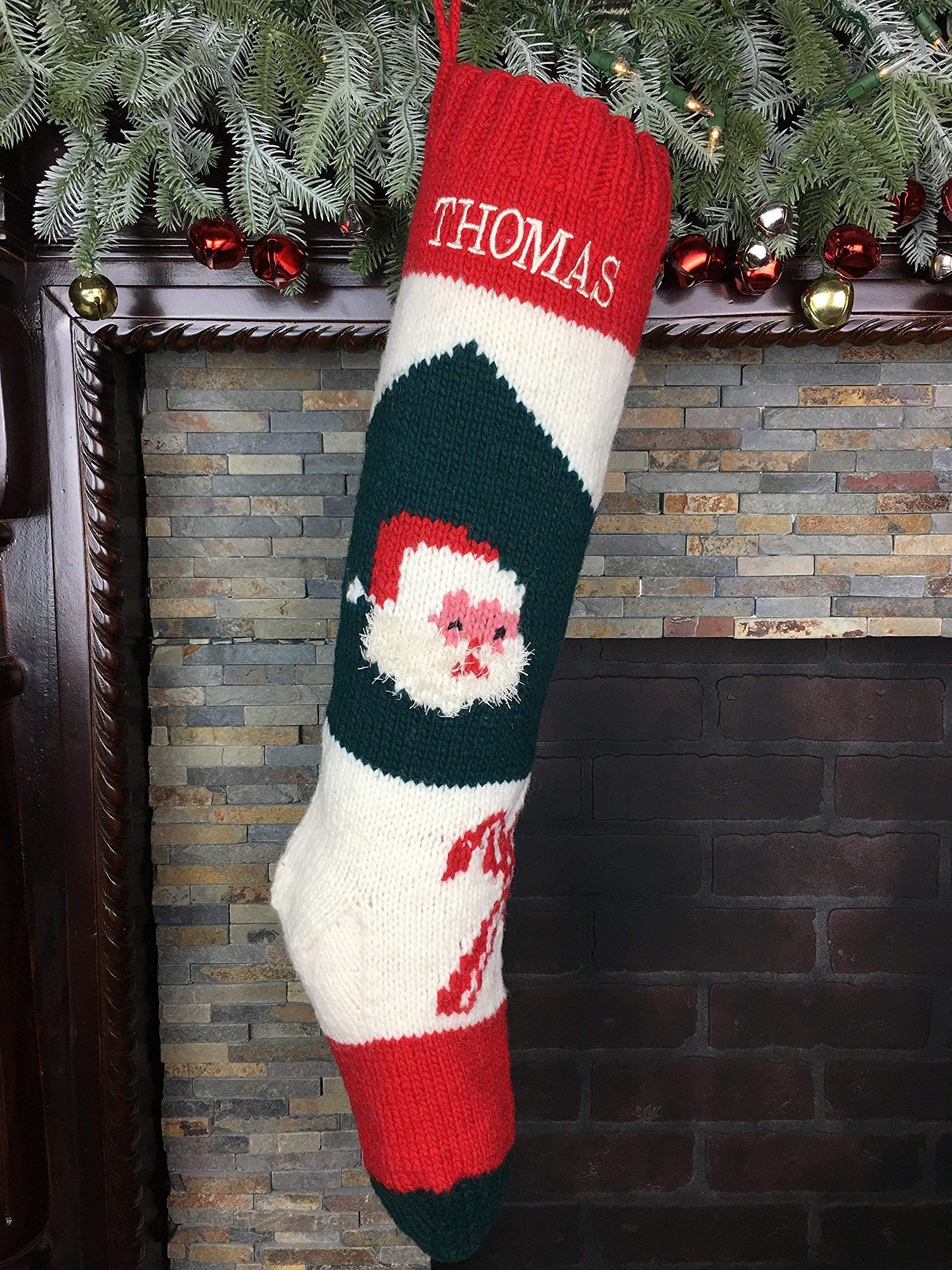 Hand Knit Personalized Christmas Stocking with Santa Design - Perfect for Holiday Decorations, Fireplace Mantel, and Festive Gift Giving