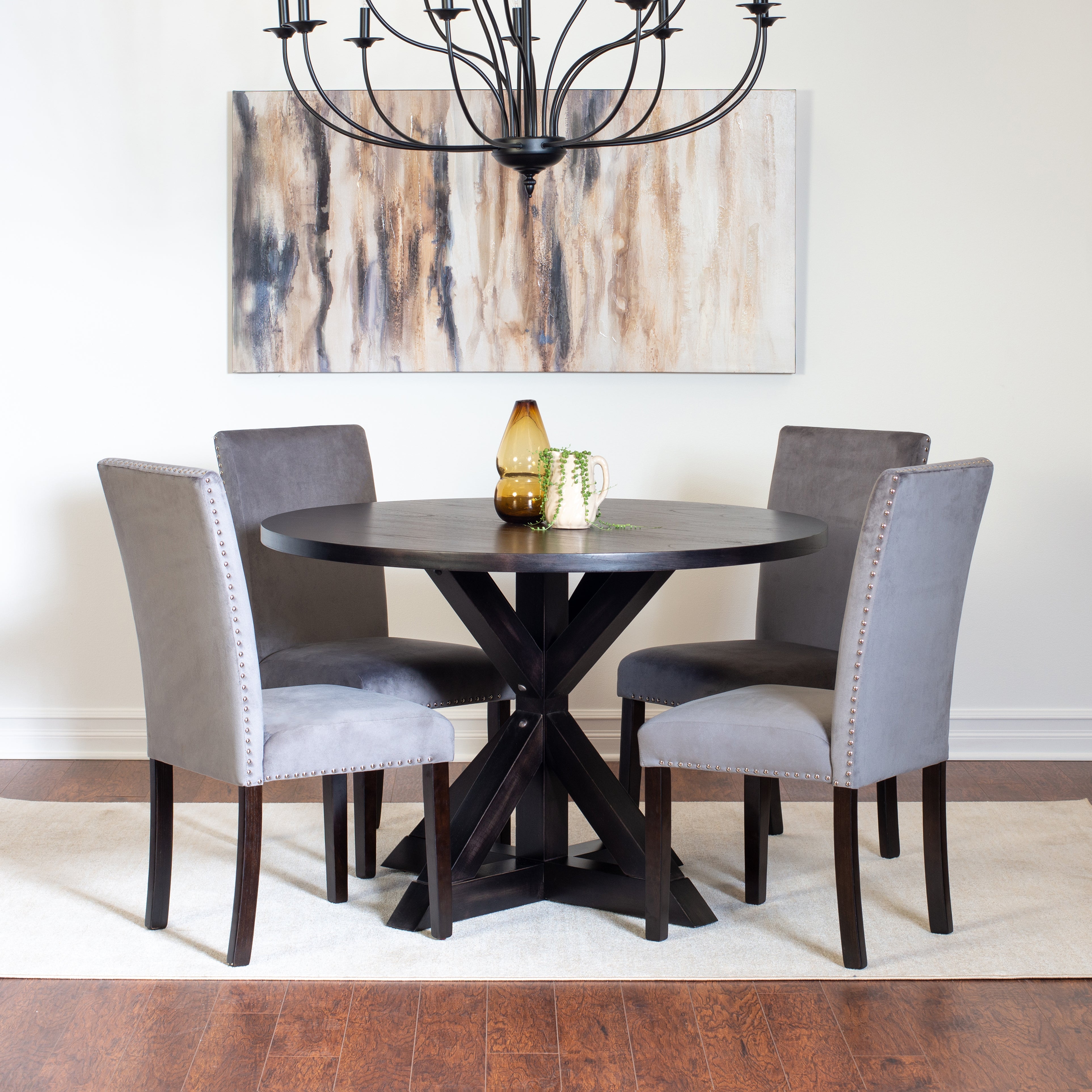 Roundhill Furniture Enbridge 5-Piece Dining Set - Cross Buck Dining Table with 4 Stylish Upholstered Chairs for Kitchen, Dining Room & Small Space Entertaining