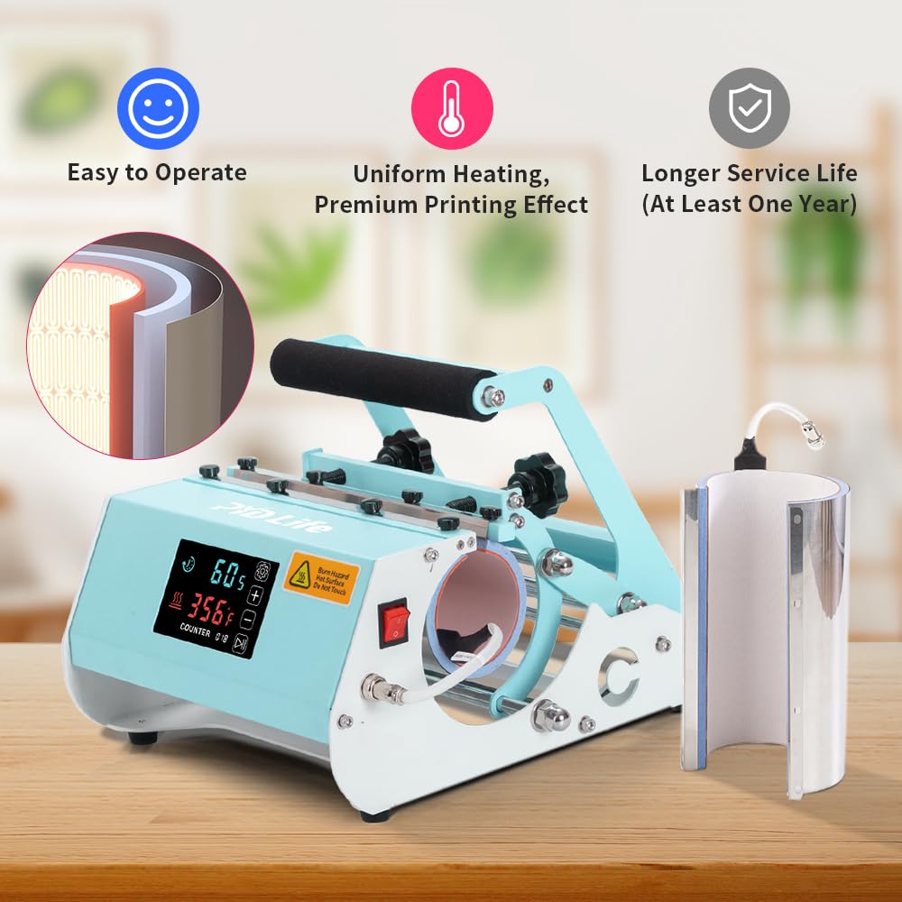 PYD Life 2 in 1 40oz Tumbler Heat Press Machine - 110V Mint Green Sublimation Printer for 20oz/30oz/40oz Tumblers, Mugs & Bottles | Touch Screen Control | Perfect for DIY Custom Drinkware & Personalized Gifts