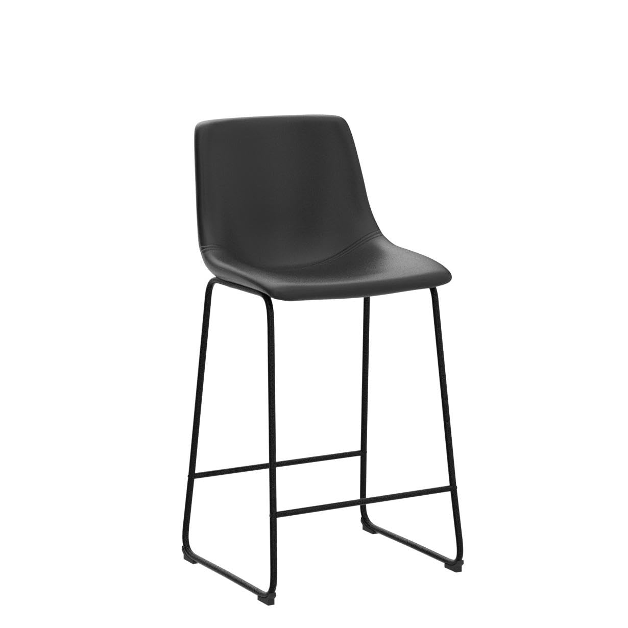 LEMBERI 26 Inch Bar Stools Set of 2 - Modern Counter Height Bar Stools with Faux Leather Upholstery & Metal Legs - Back Support Armless Bar Chairs for Kitchen Island, Breakfast Nook, or Home Bar (Black, 2 Pack)