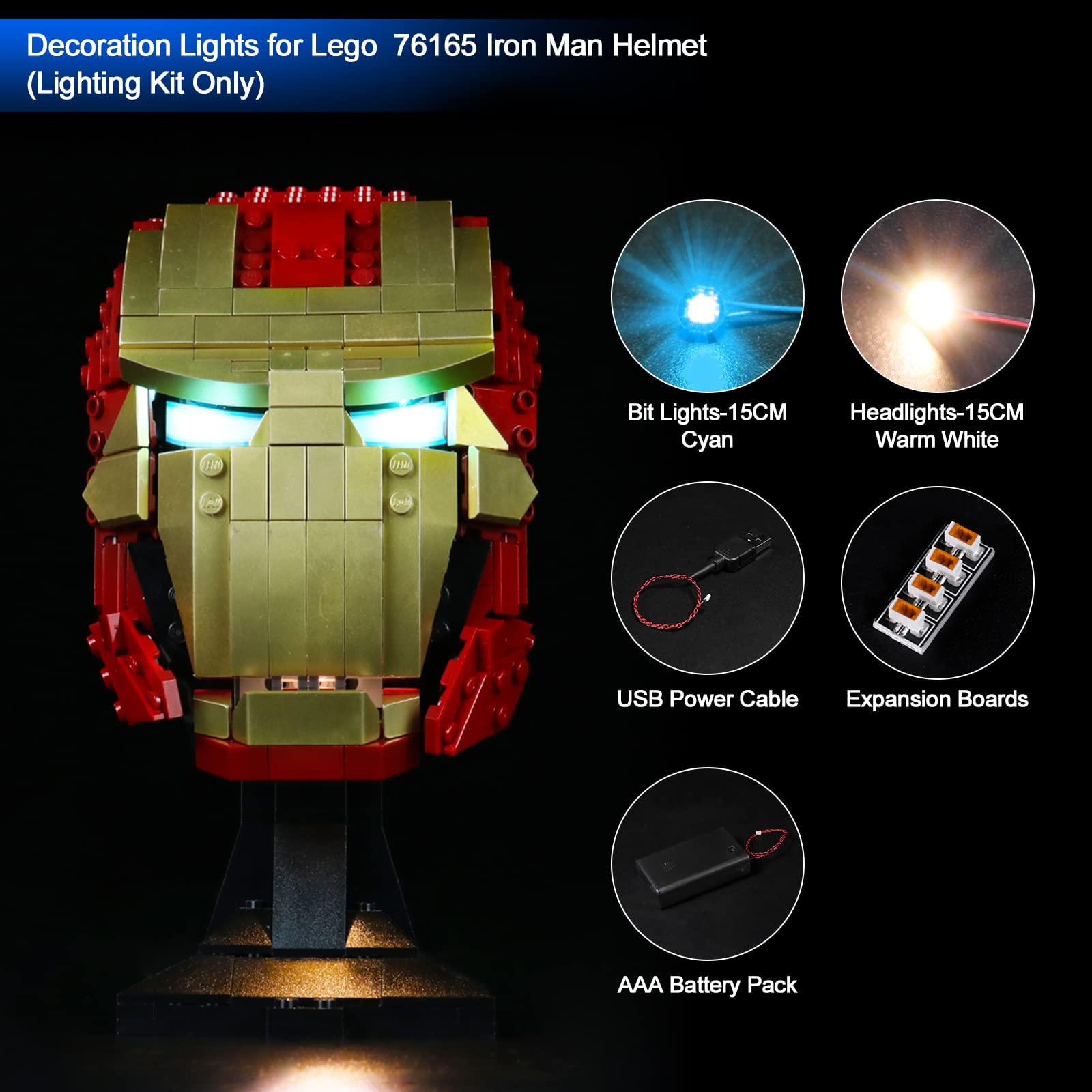 VONADO LED Light Kit for Lego Iron Man Helmet 76165 - DIY Lighting Set for Avengers Superhero Building Blocks (Lego Not Included) - Perfect for Display, Cosplay & Collectible Showcase