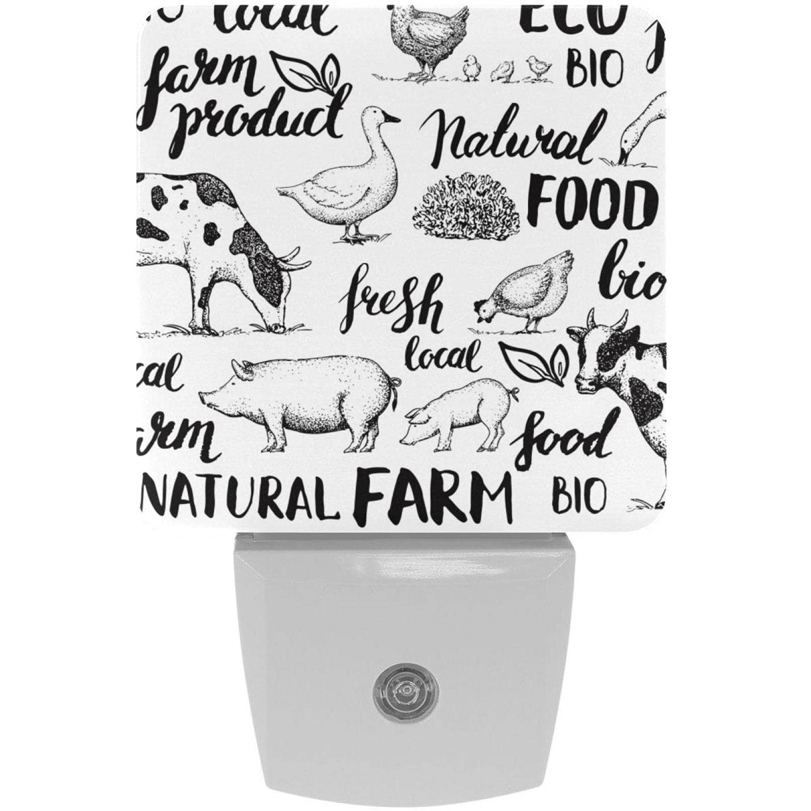 2 Pack Farm Animal LED Night Lights with Dusk to Dawn Sensor - Auto On/Off Wall Plug in Nightlight for Kids Room, Nursery, Bedroom, Bathroom, Kitchen & Home Decor | Perfect for Nighttime Safety and Comfort