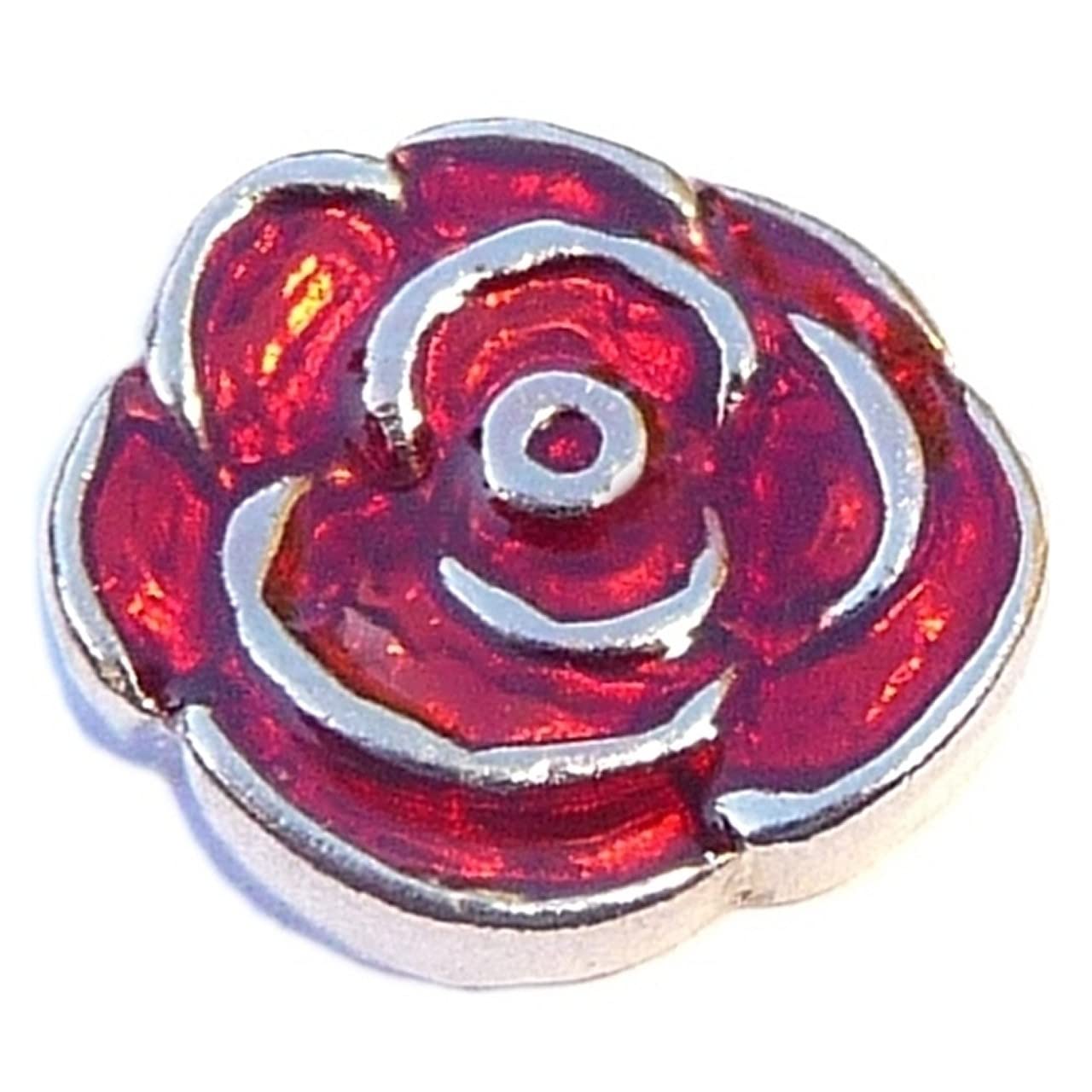 Red Rose Floating Locket Charm Necklace - Elegant Floral Pendant Jewelry for Women | Perfect for Valentine's Day, Anniversary & Romantic Gifts