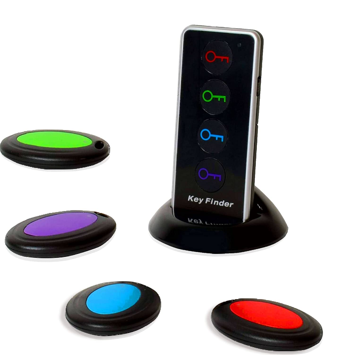 JTD Wireless RF Item Locator & Key Finder with LED Flashlight - 4 Receivers for Keys, Wallet, Pet, Phone - Remote Control & Base Support - Perfect for Home, Office, Travel Organization